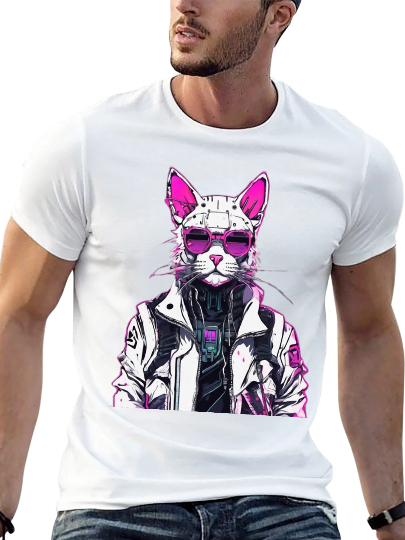 Cyberpunk Cat Graphic Tee - Futuristic Feline Style - 13