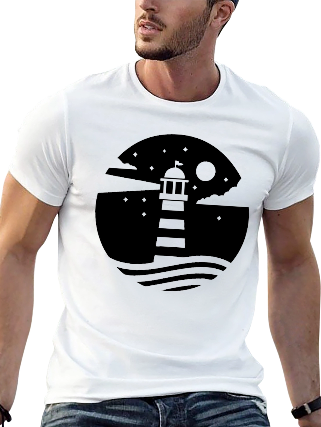 Black Men's Lighthouse Graphic Black T-Shirt view 13