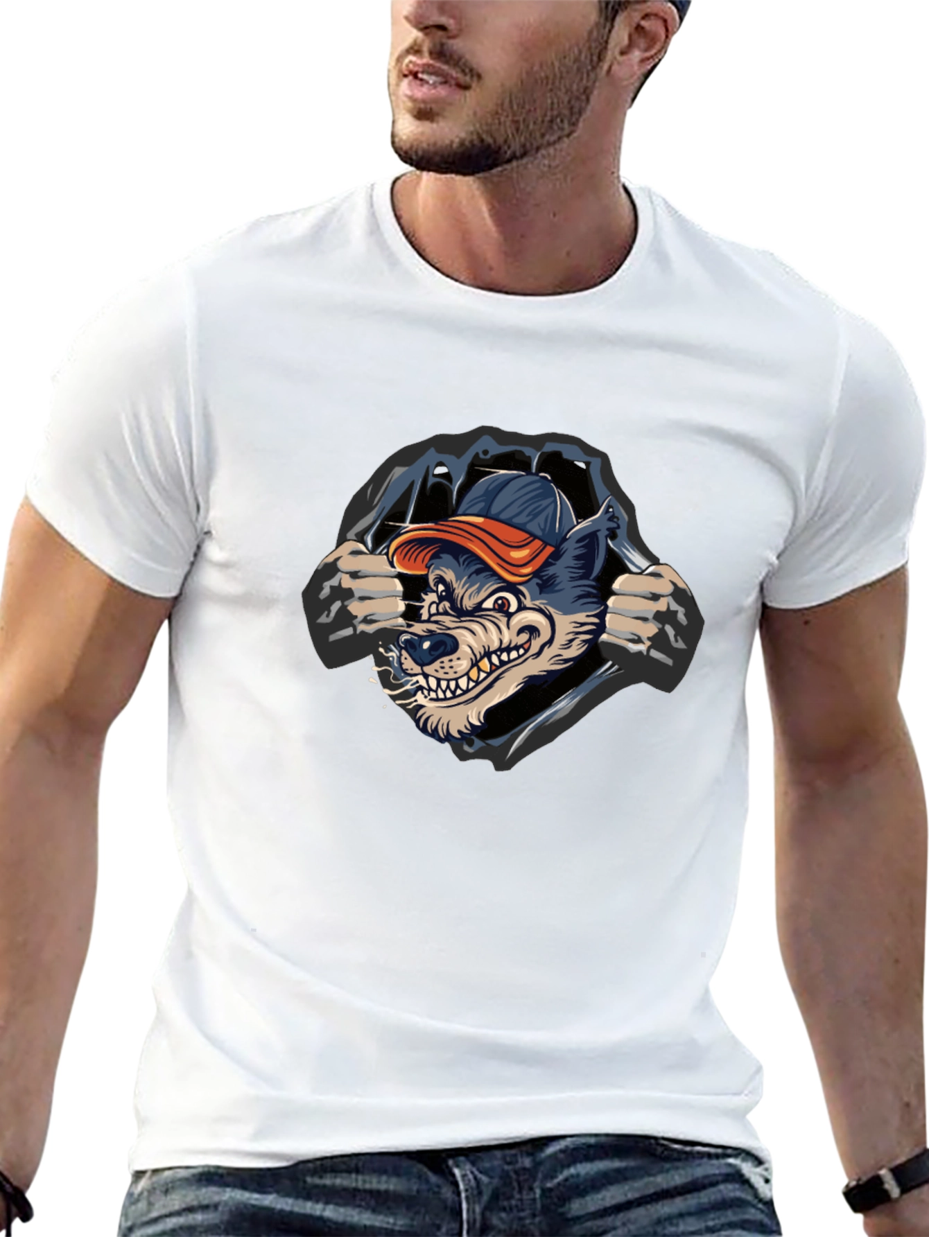 Black Cool Wolf Graphic Black T-Shirt view 13