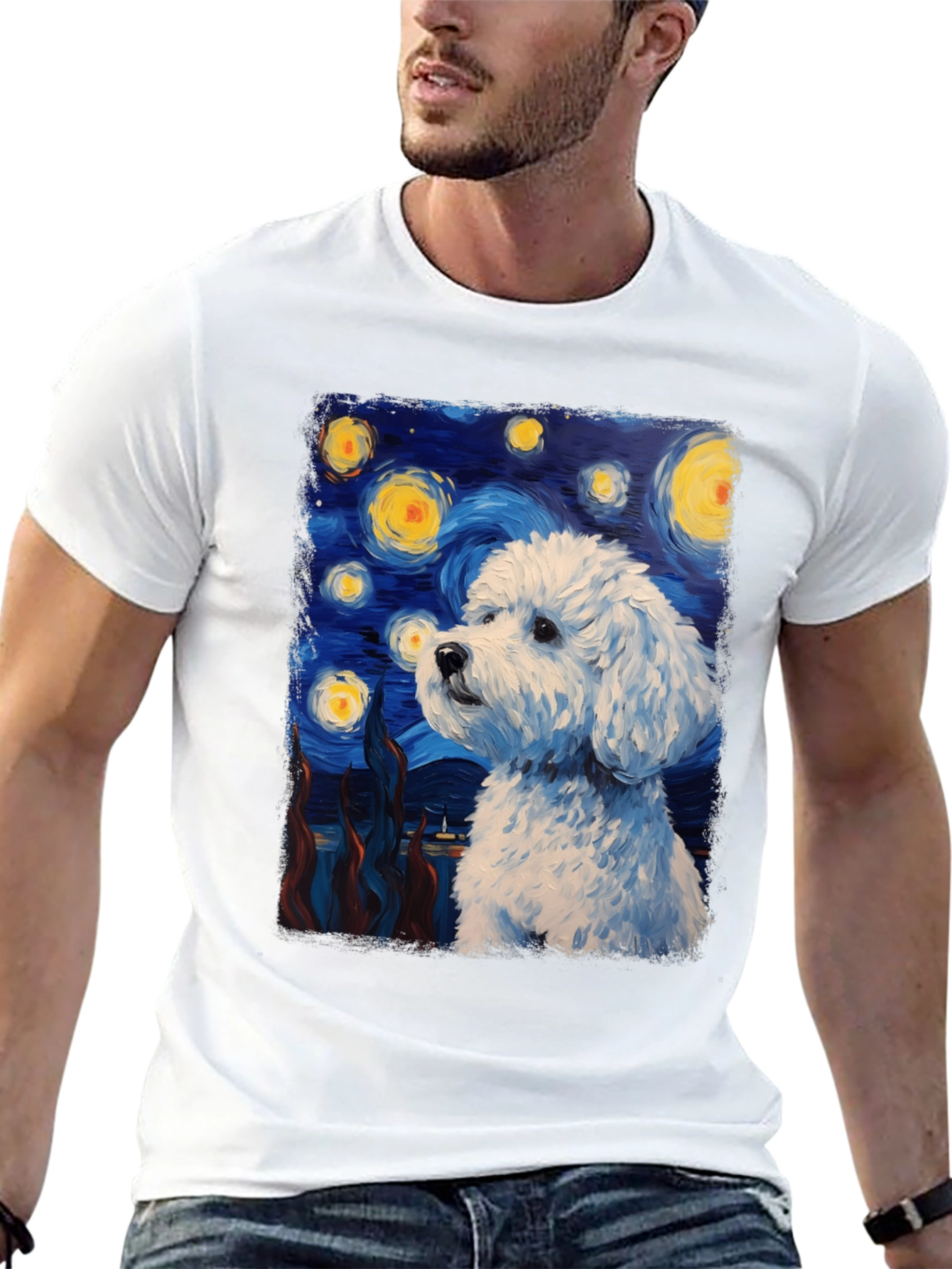 Black Starry Dog Art T-Shirt view 13