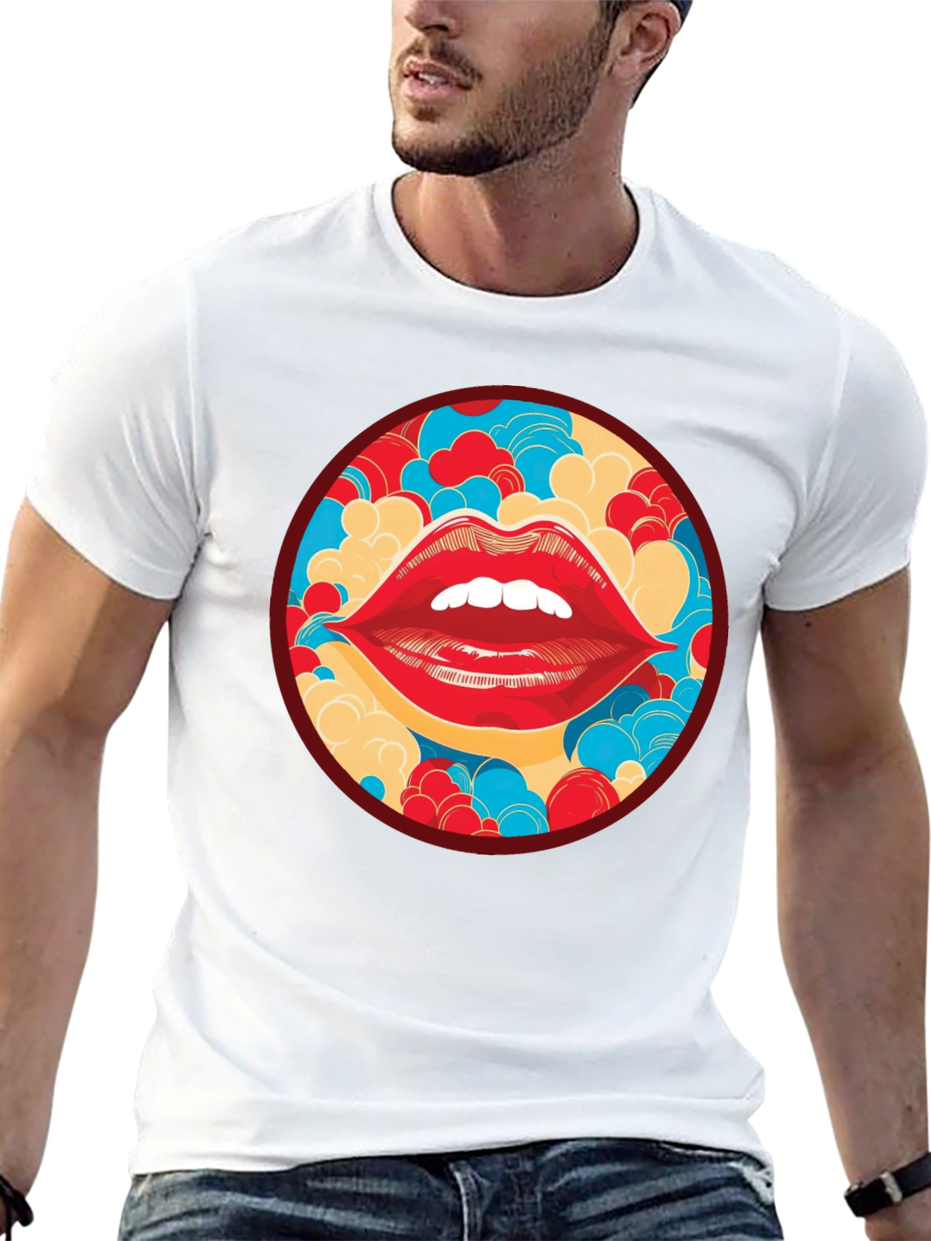 Black Red Lips Graphic Print Crew Neck T-Shirt view 13