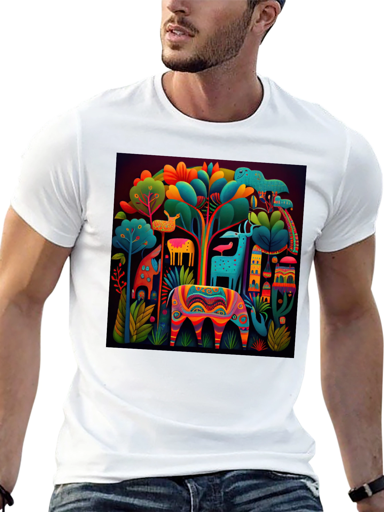 Black Vibrant Alebrije Graphic Tee - Unique Art Shirt view 13