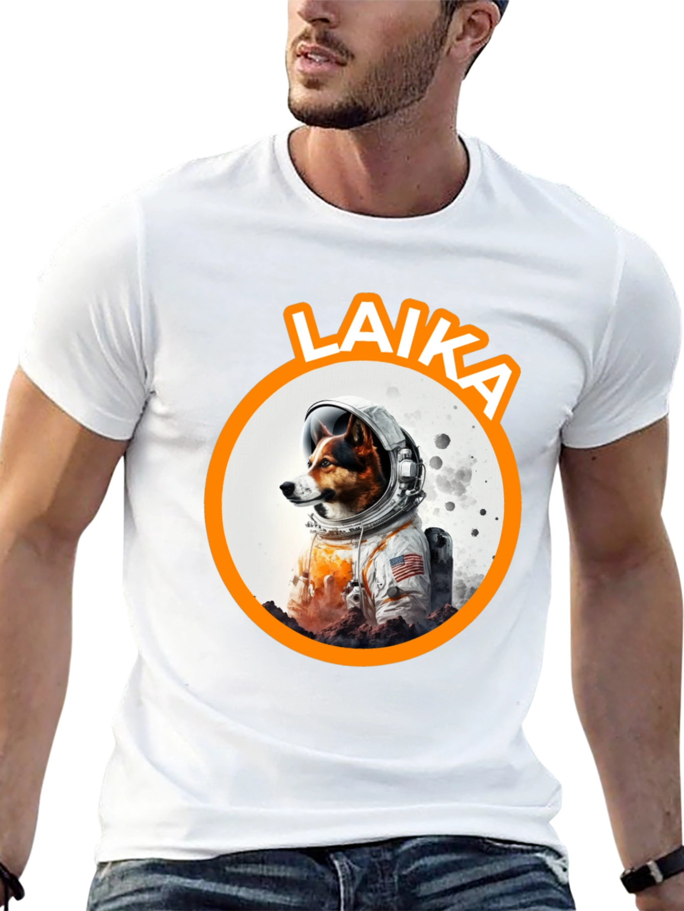 Black Laika Dog Astronaut Black T-Shirt view 13