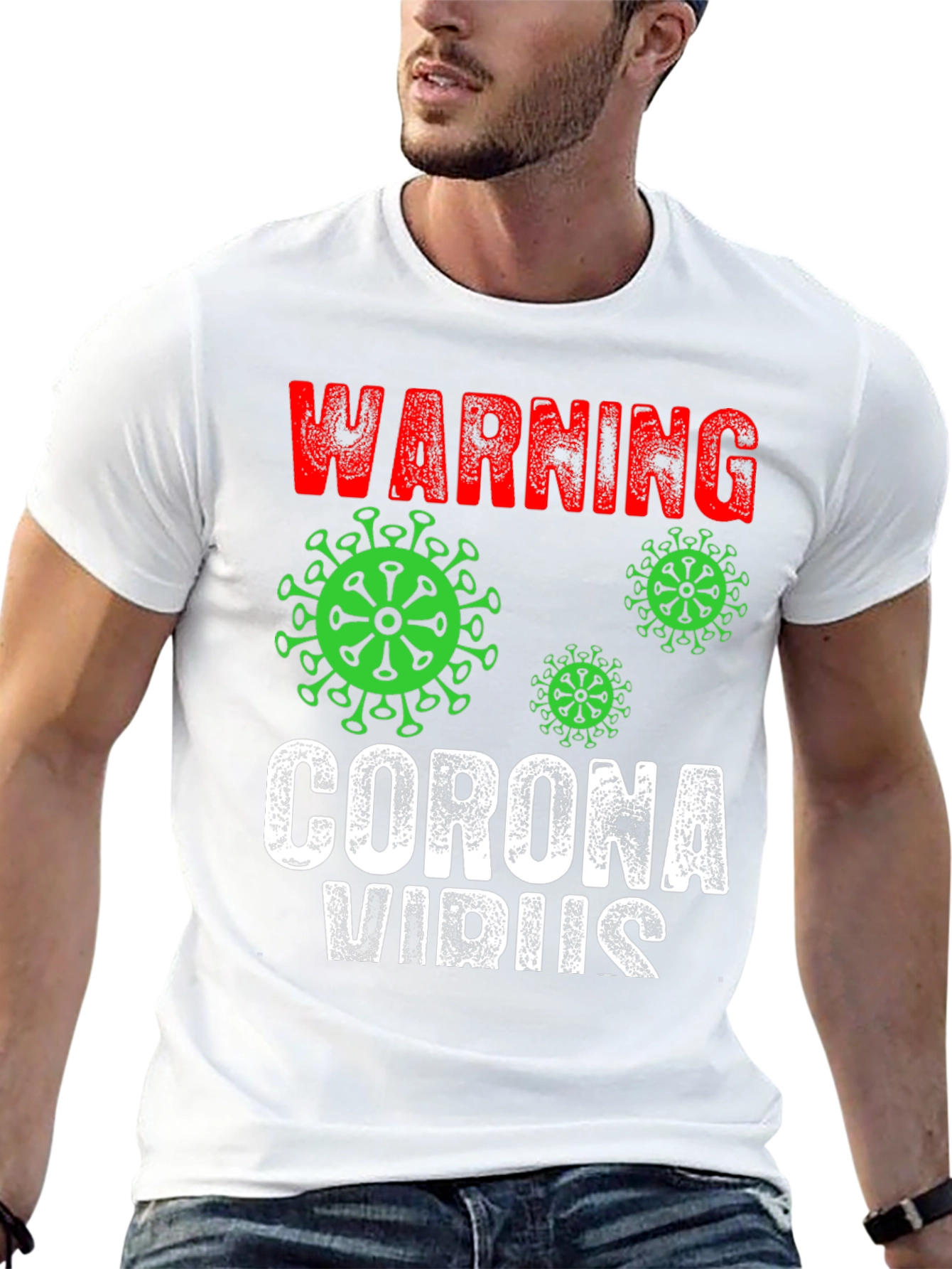 Black Warning Coronavirus T-Shirt Black Novelty Tee view 13