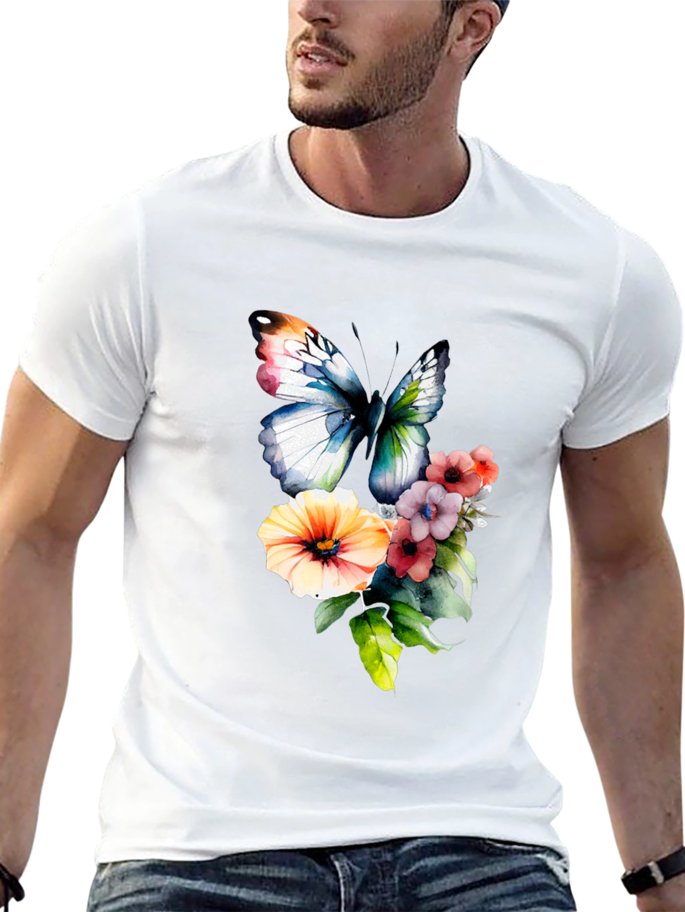Black Butterfly & Floral Print T-Shirt view 13