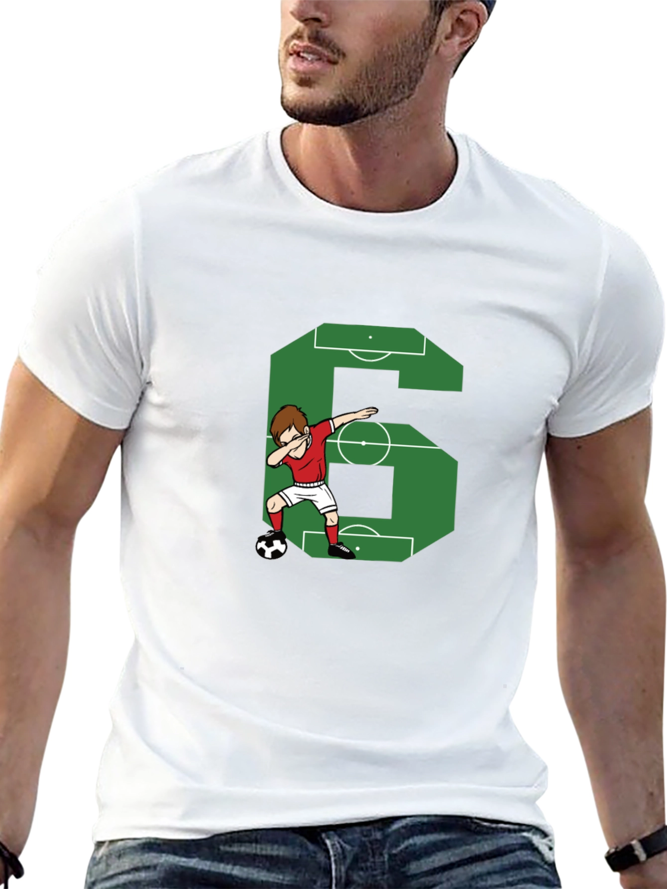 Black Soccer Number 6 Dab T-Shirt view 13