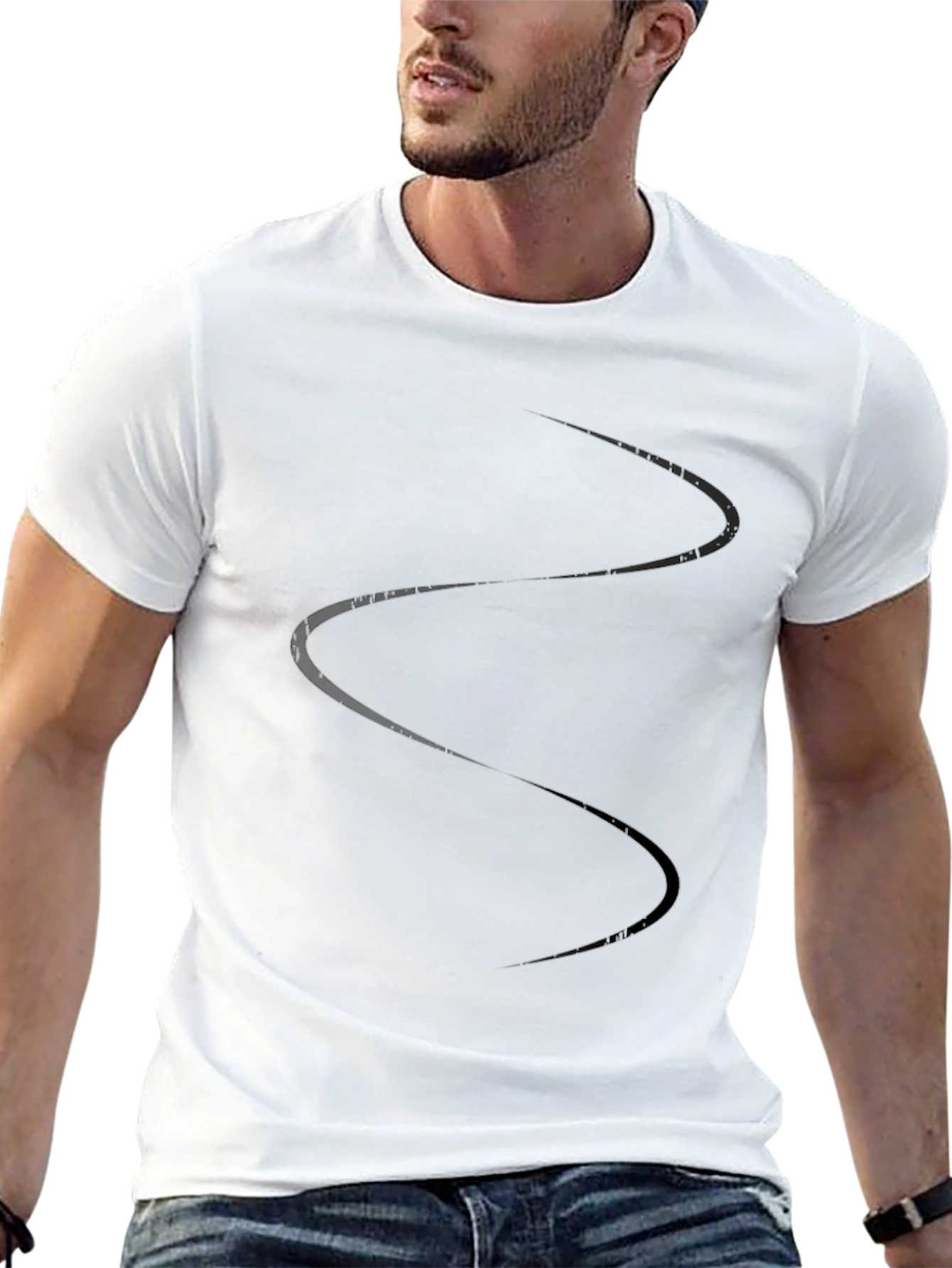Black Men's Black Crew Neck Tee with Minimalist Graphic view 13