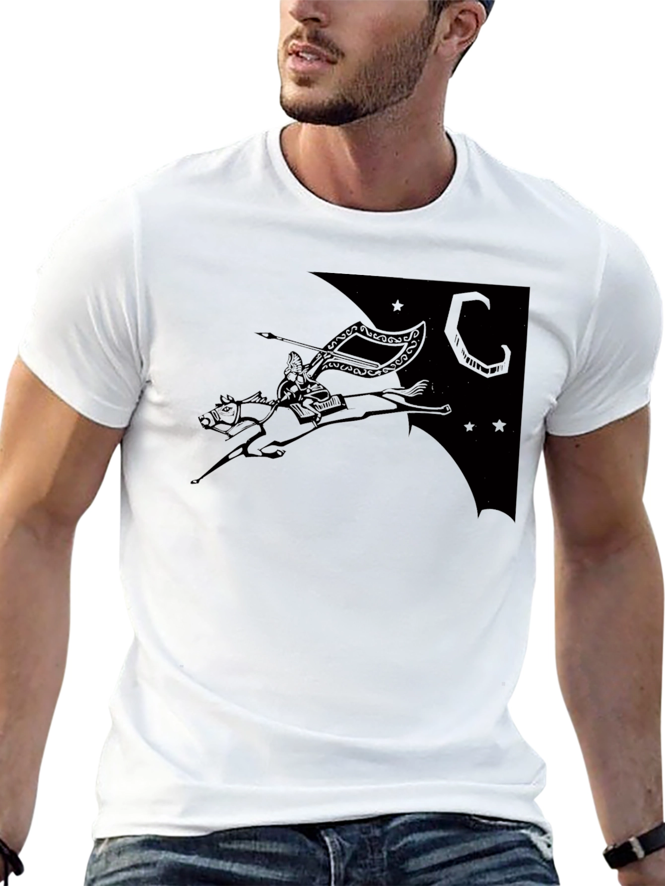 Black Black T-Shirt with Horse Rider Print view 13