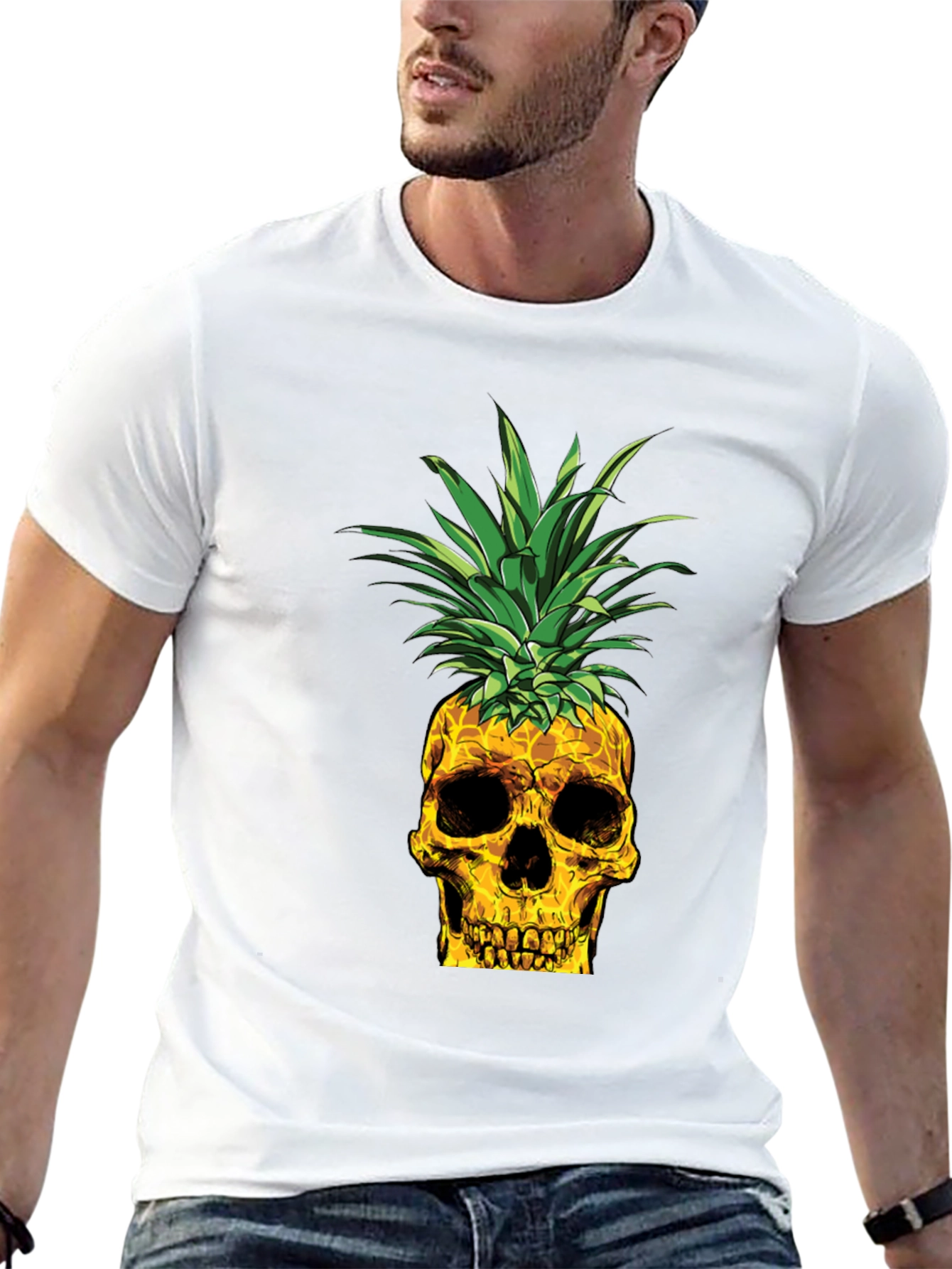Black Skull Pineapple Graphic Tee - Black Cotton T-Shirt view 13