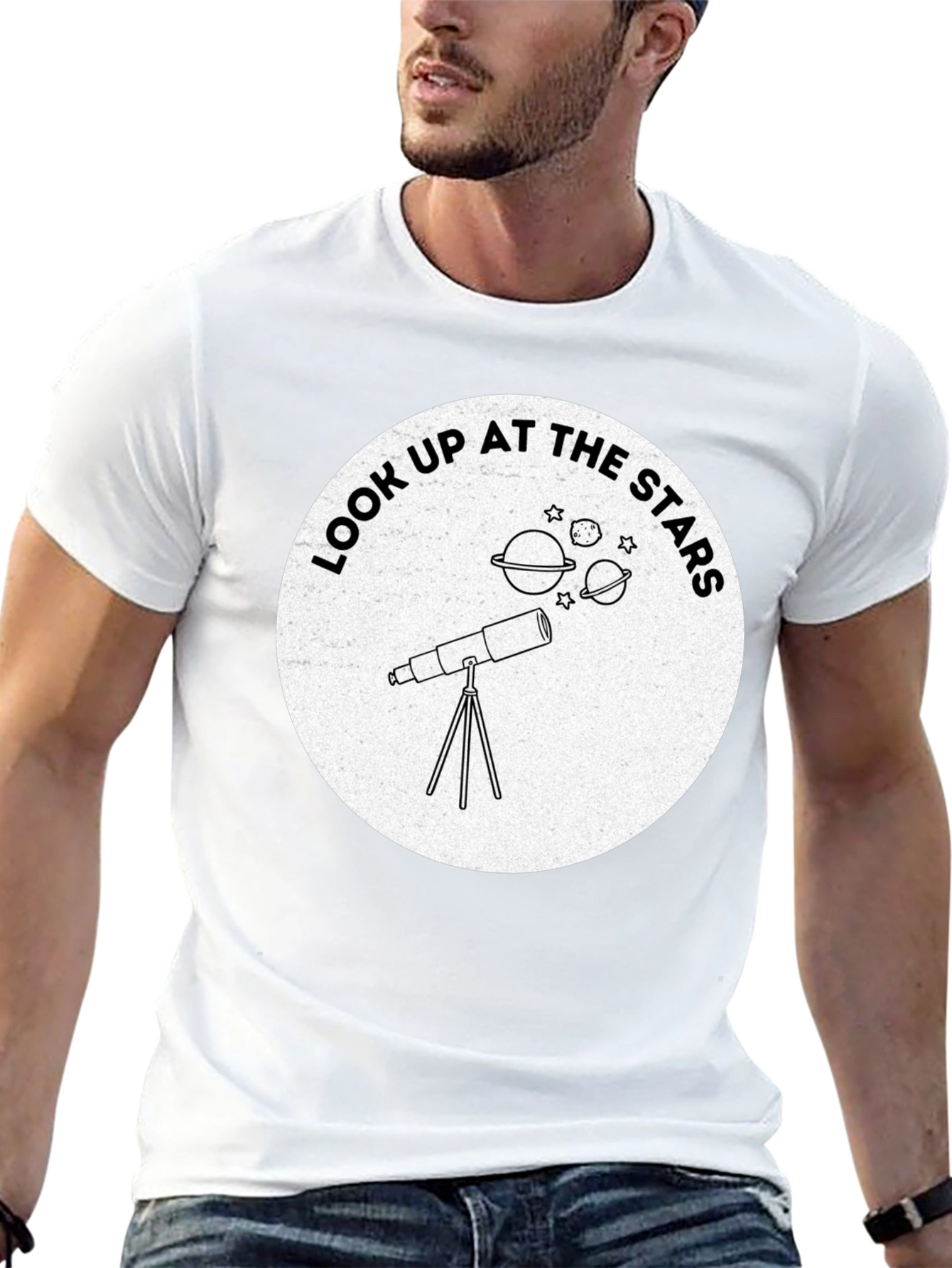 Black Look Up At The Stars Telescope Graphic Tee view 13