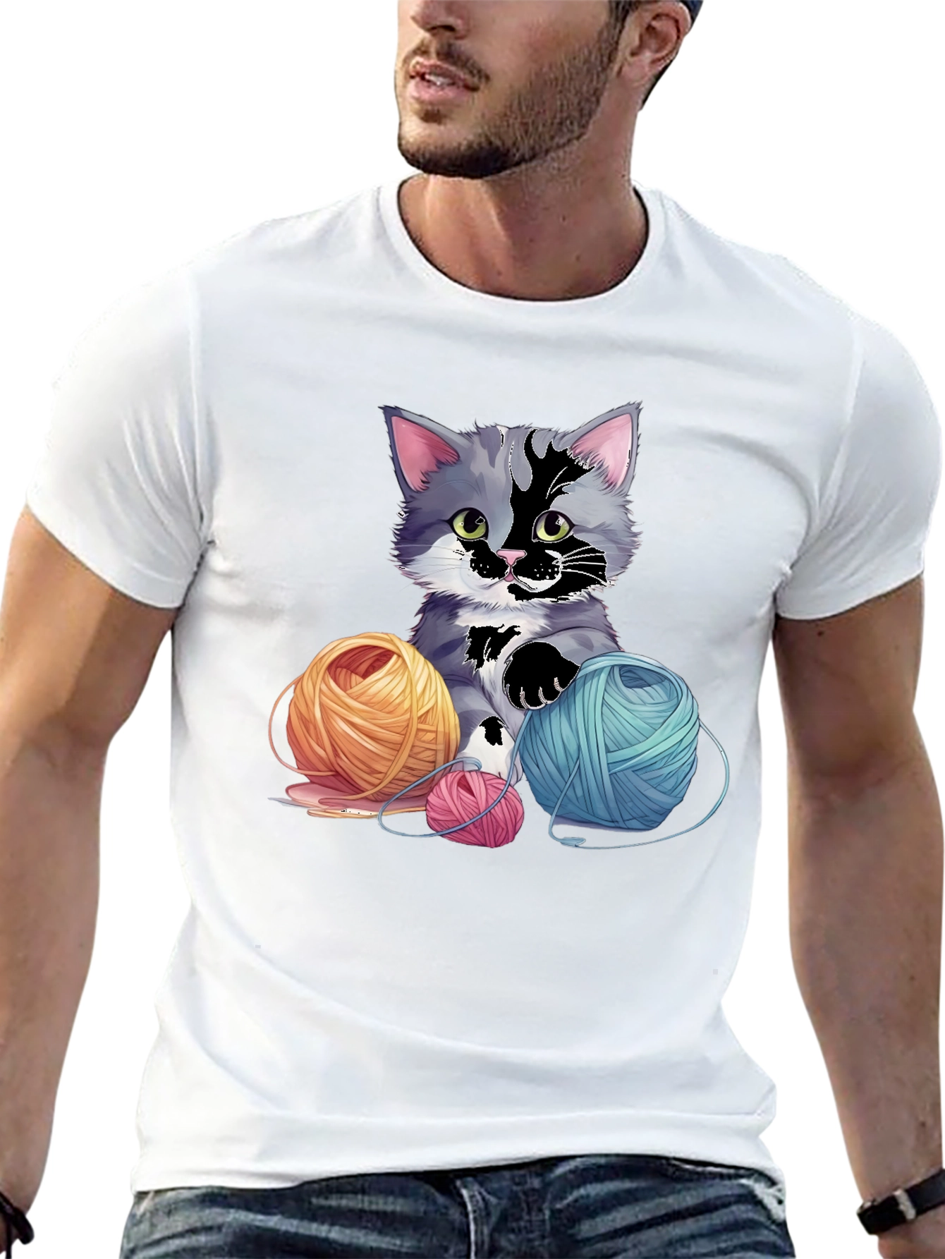 Black Cute Kitten with Yarn Balls Graphic Tee view 13