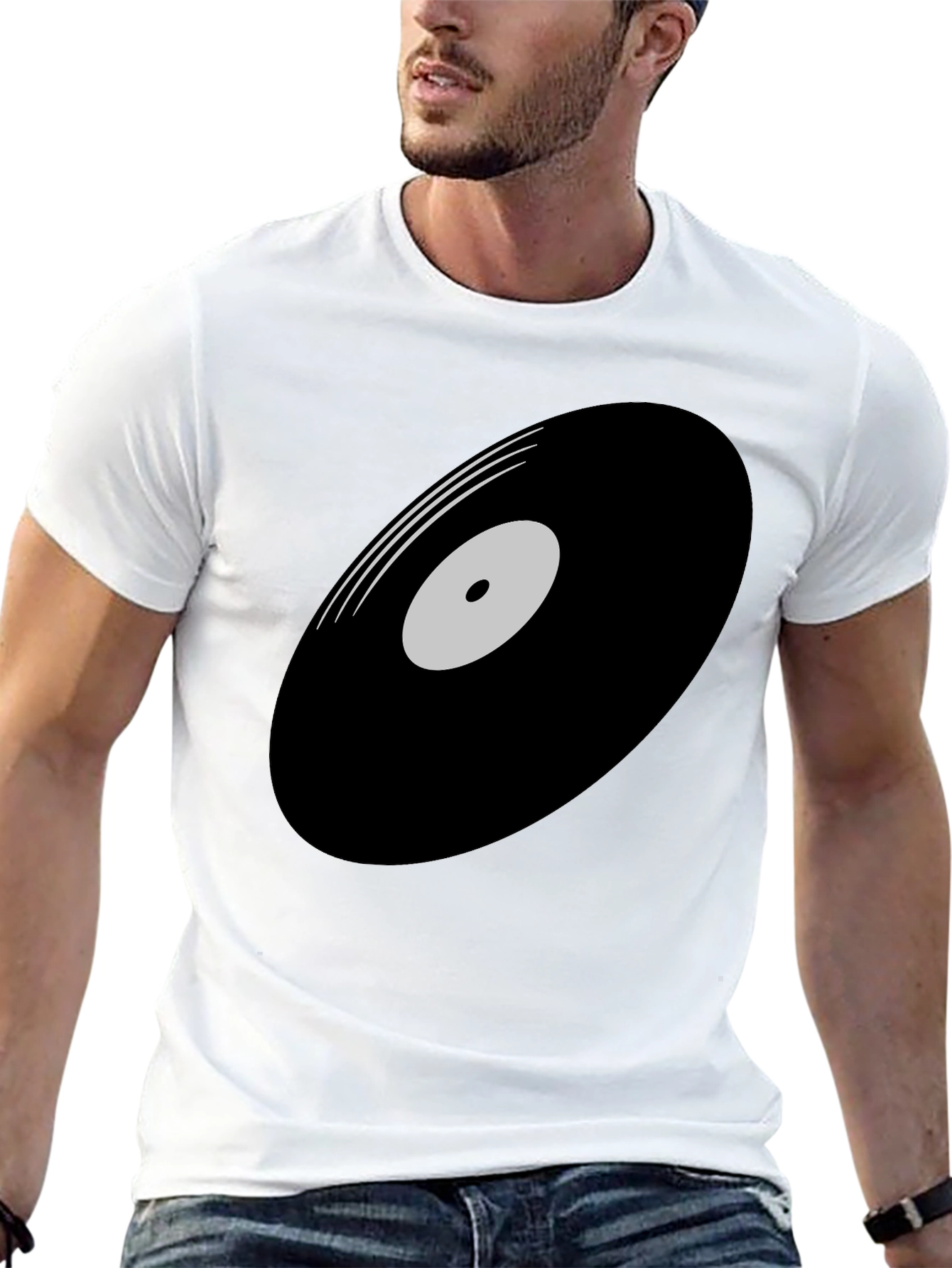 Black Retro Vinyl Record Graphic T-Shirt - Black view 13