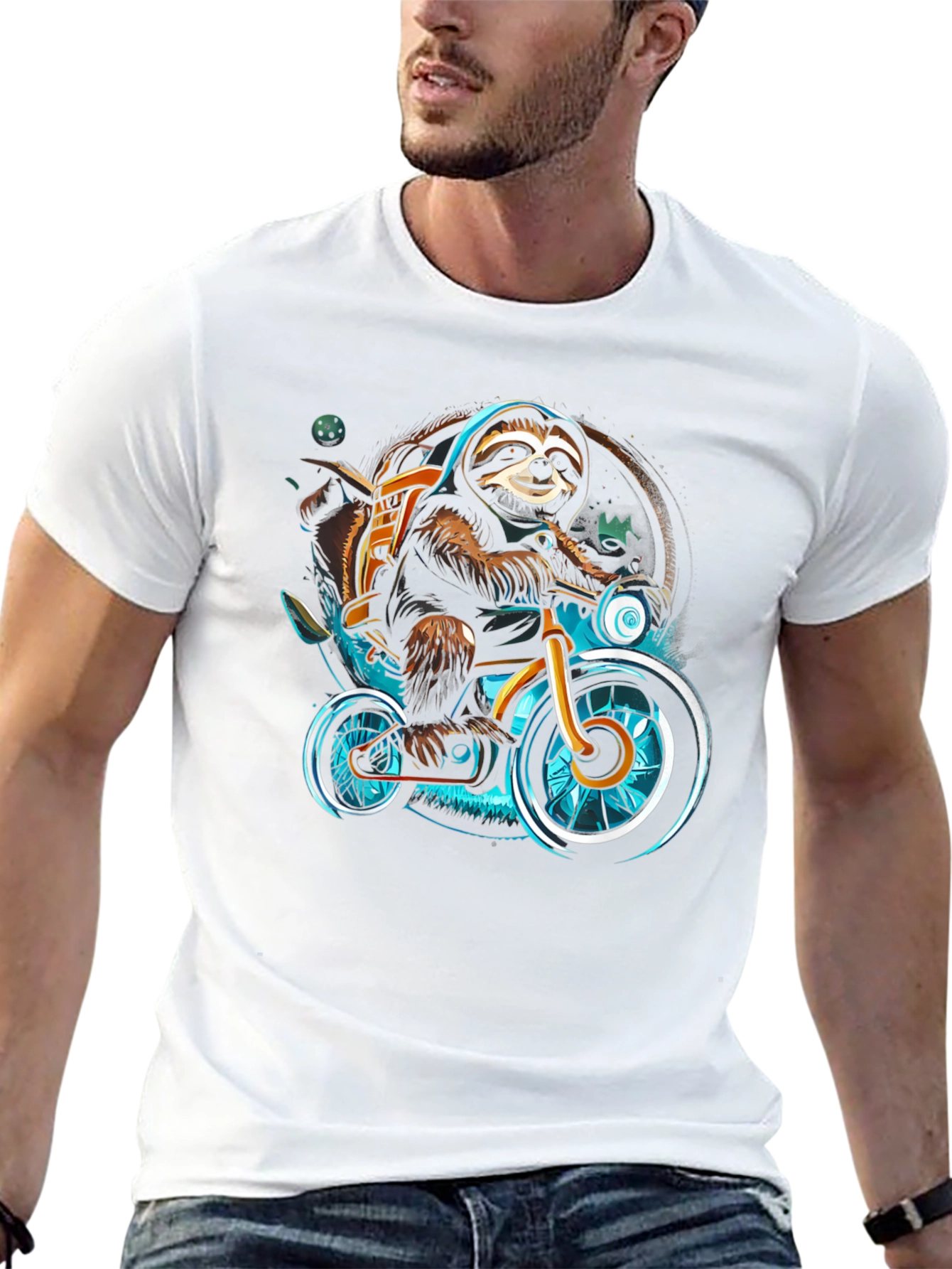 Black Sloth on Bike Graphic Tee - Cool Casual Shirt view 13