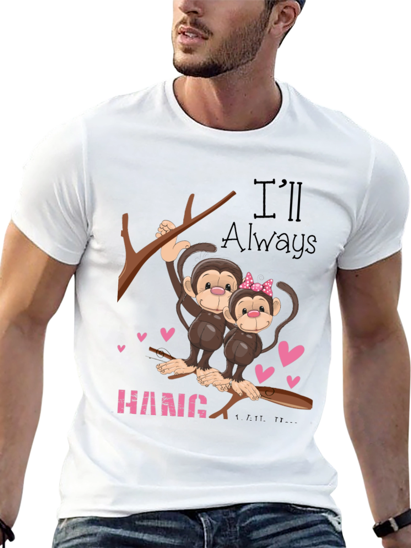 Black Hang In There Monkey Couple Graphic Tee view 13