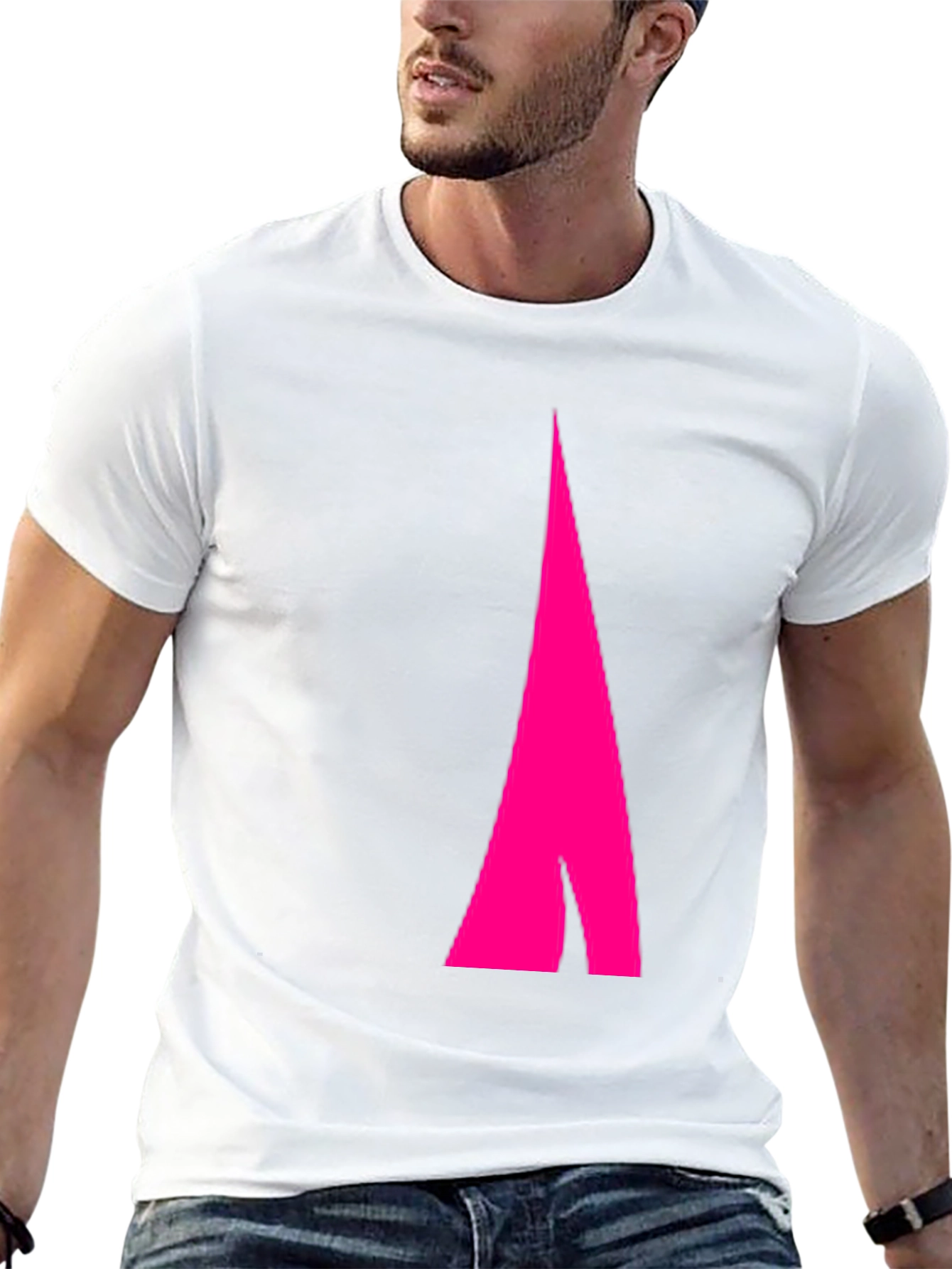 Black Men's Black Tee with Abstract Pink Arrow Design view 13