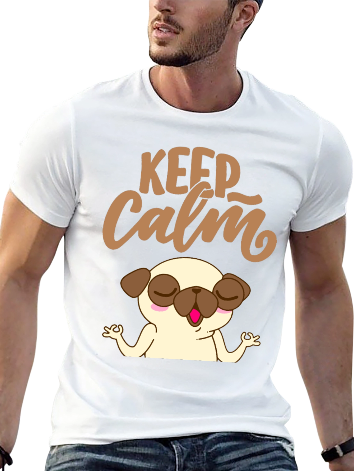 Black Keep Calm Pug Yoga T-Shirt - Relax & Meditate! view 13