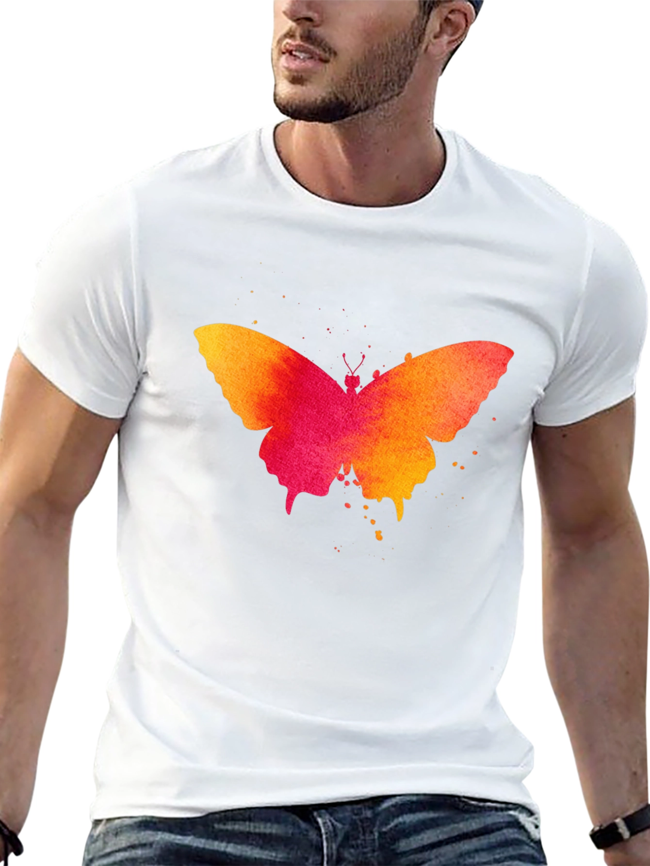 Black Butterfly Watercolor Print Black T-Shirt view 13