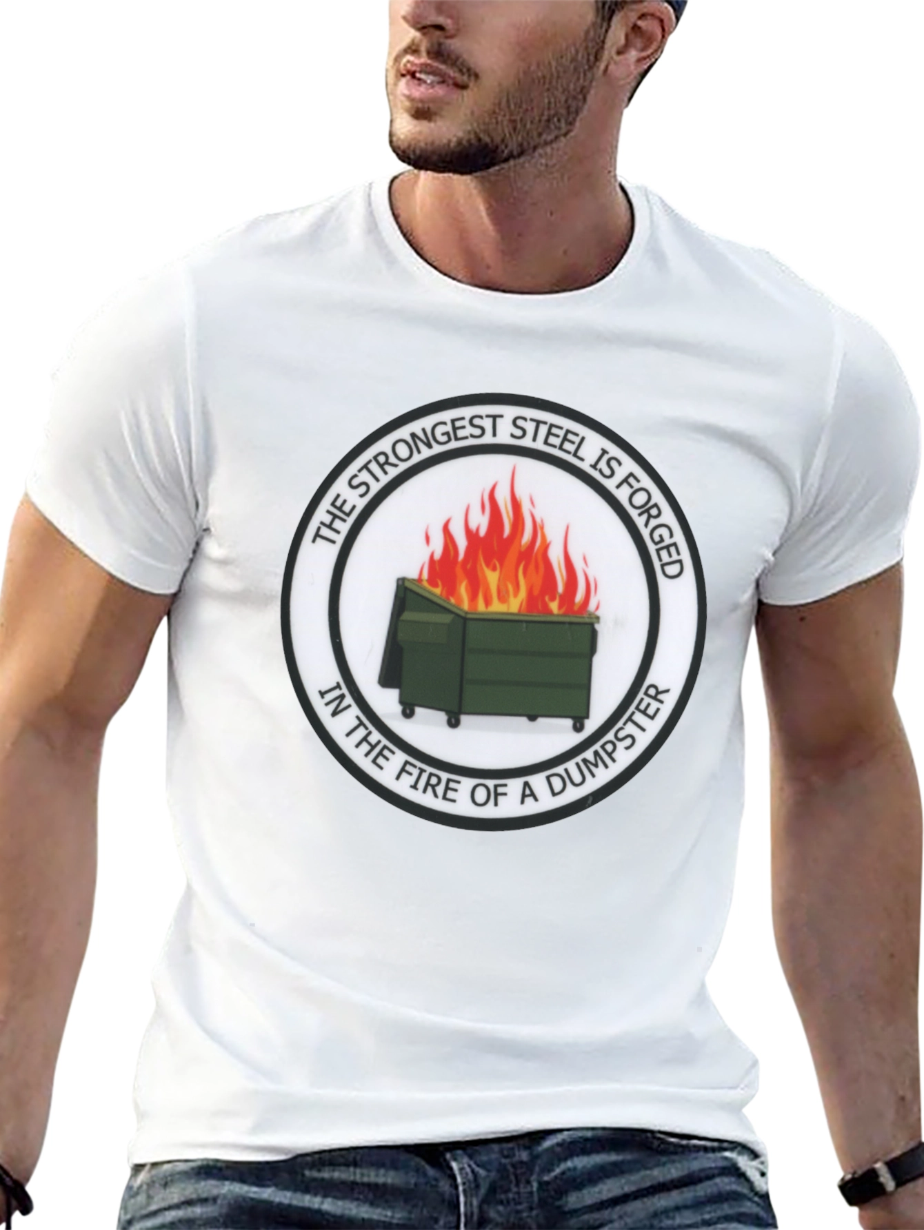 Black Strongest Steel Forged Tee - Dumpster Fire Design view 13