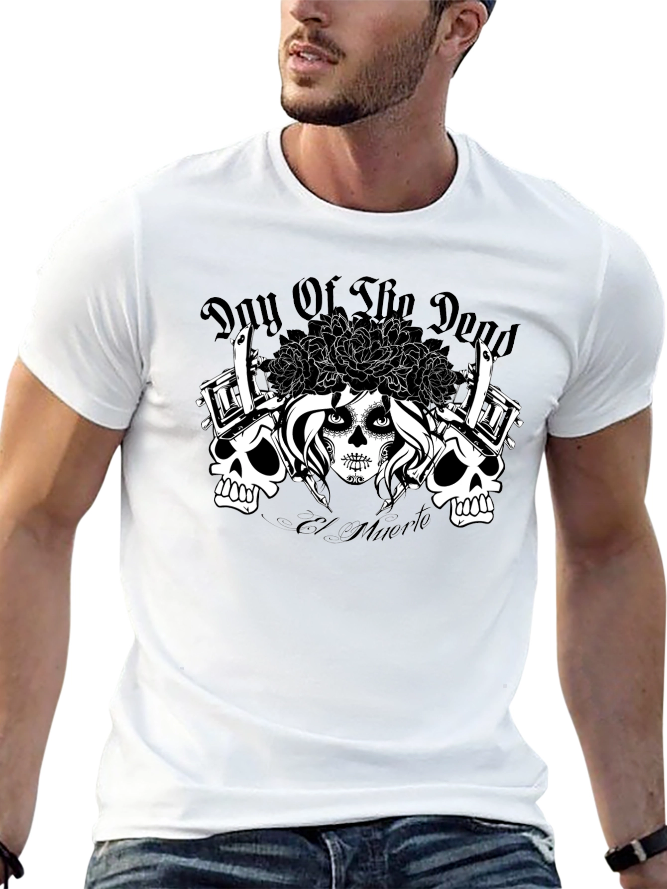 Black Day of the Dead Tattoo Art T-Shirt view 13