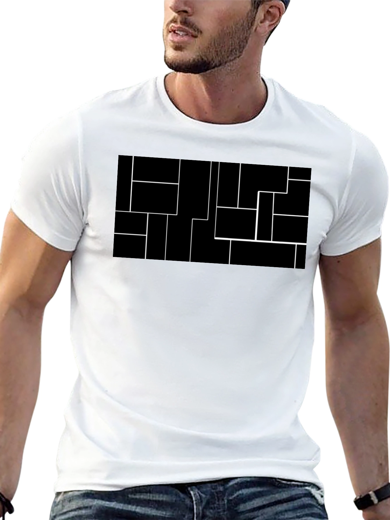 Black Modern Geometric Black Tee view 13