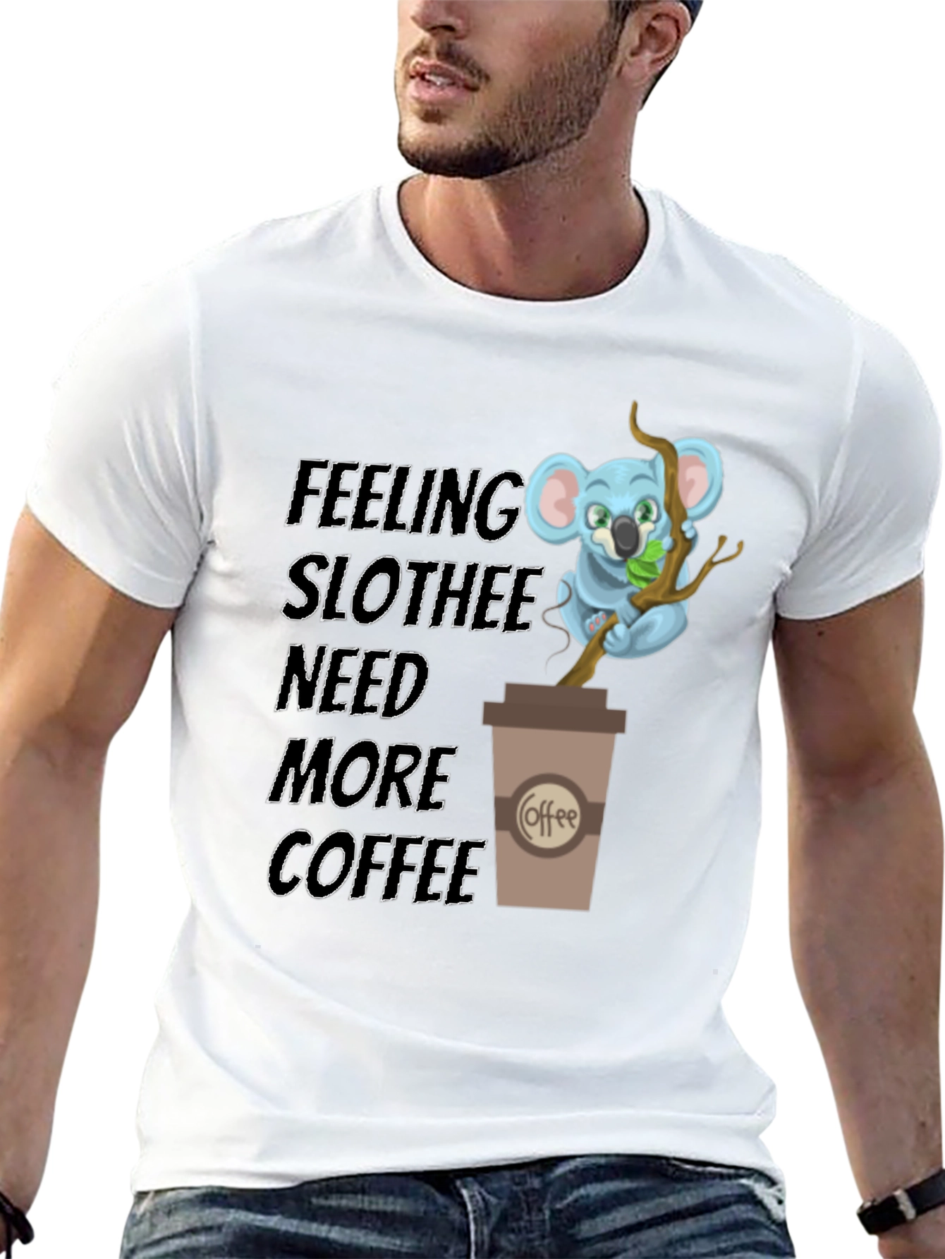 Black Feeling Slothee Need More Coffee T-Shirt view 13