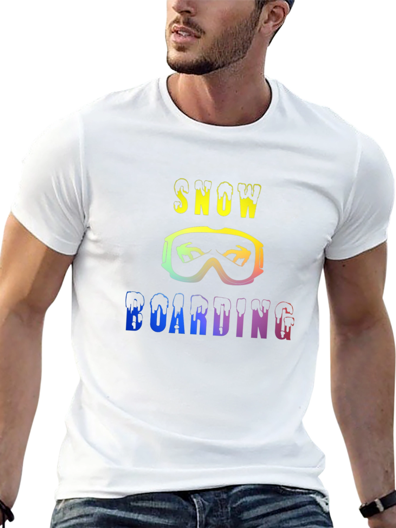 Black Snow Boarding Rainbow Graphic Black T-Shirt view 13