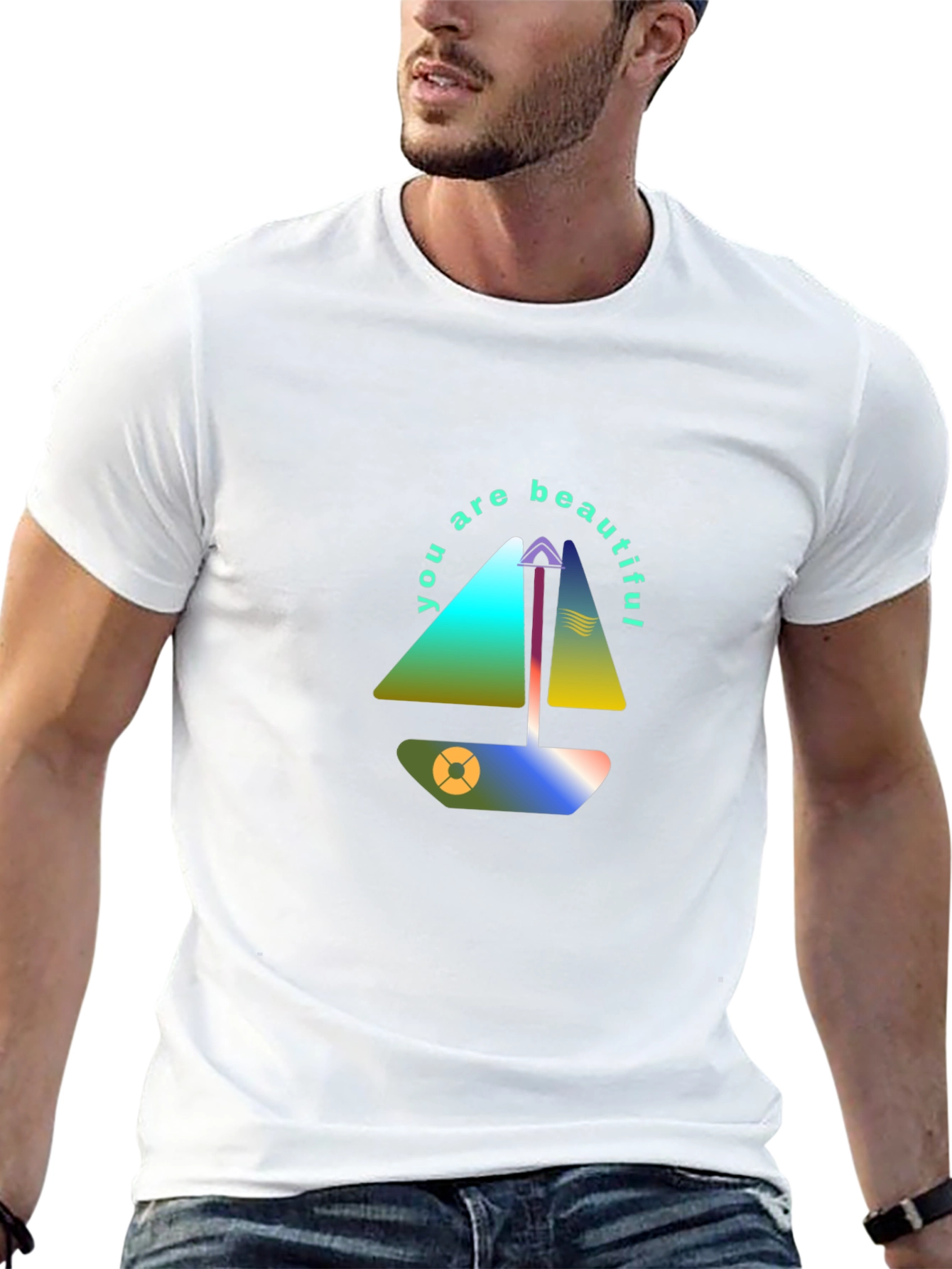 Black Modern Sailboat Graphic Tee - You Are Beautiful view 13