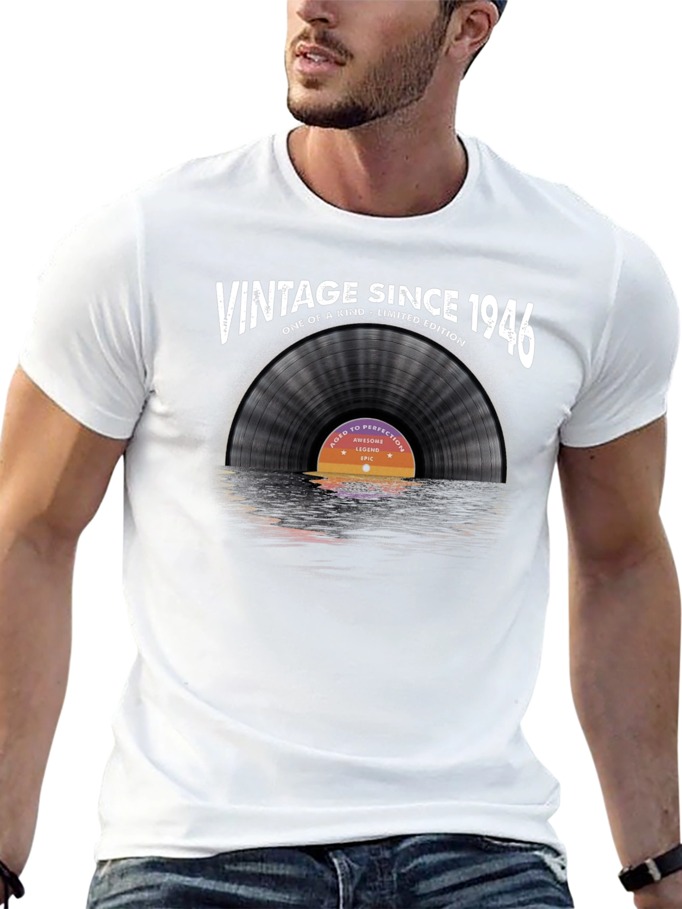 Black Vintage Since 1946 Vinyl Record Graphic T-Shirt view 13