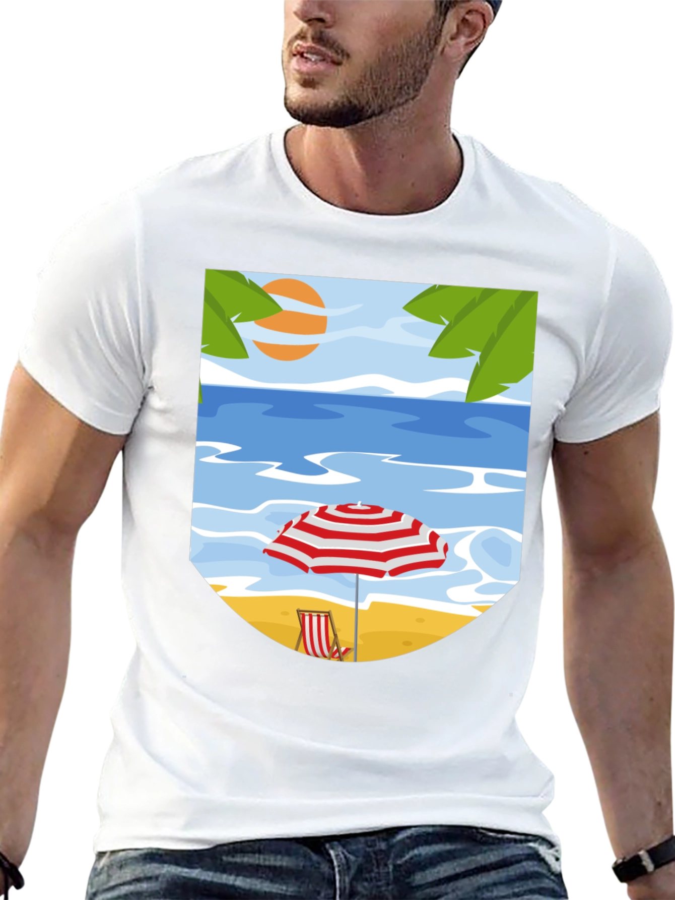 Black Beach Scene Graphic Tee - Black Cotton T-Shirt view 13