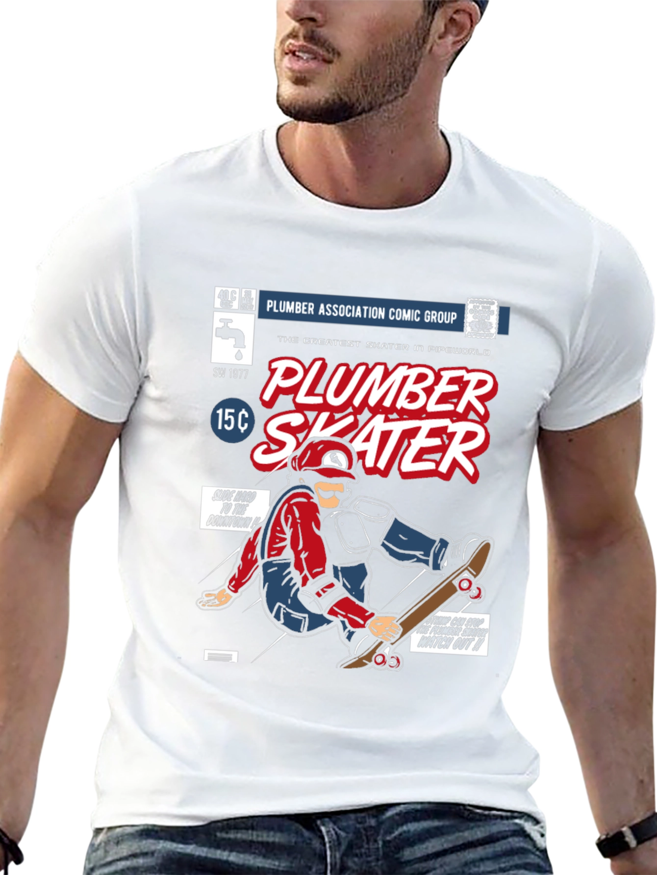 Black Plumber Skater Comic T-Shirt - Black Cotton Graphic Tee view 13