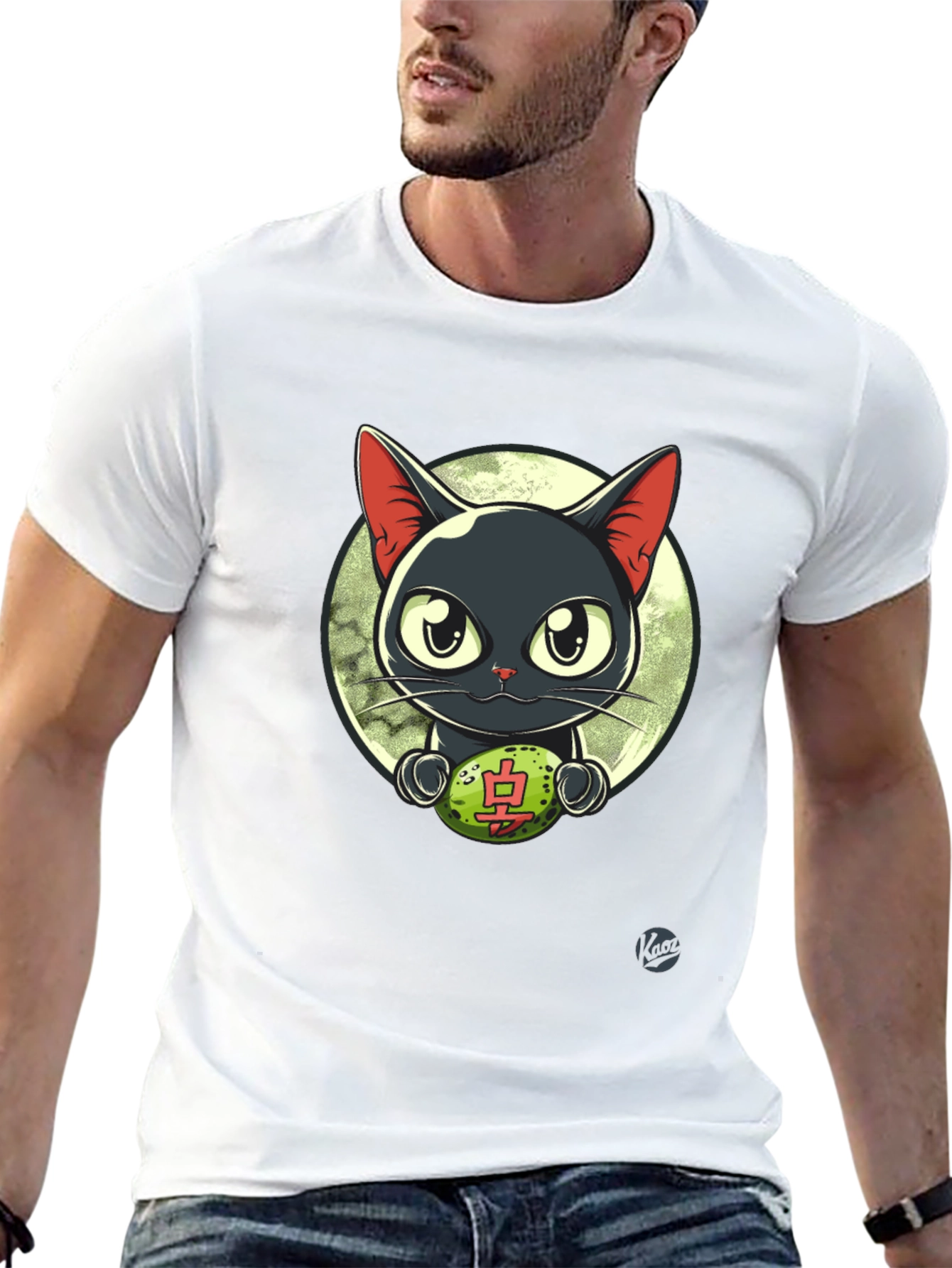 Black Cool Cat T-Shirt - Lucky Charm Design view 13