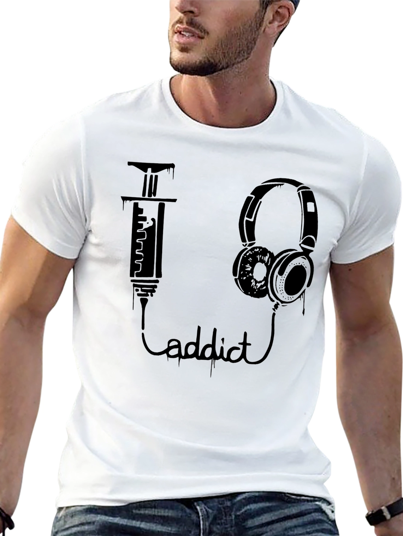 Black Music Addict Black T-Shirt - Unique Graphic Tee view 13