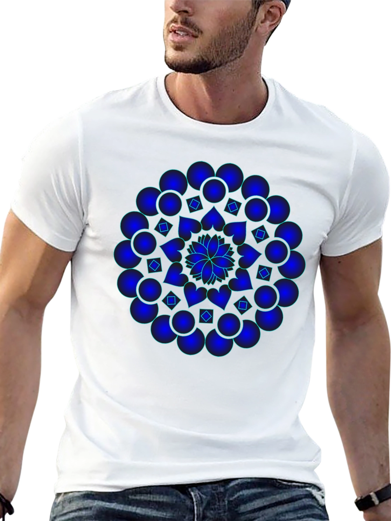 Black Mandala T-Shirt - Graphic Blue Print, Black Cotton Tee view 13