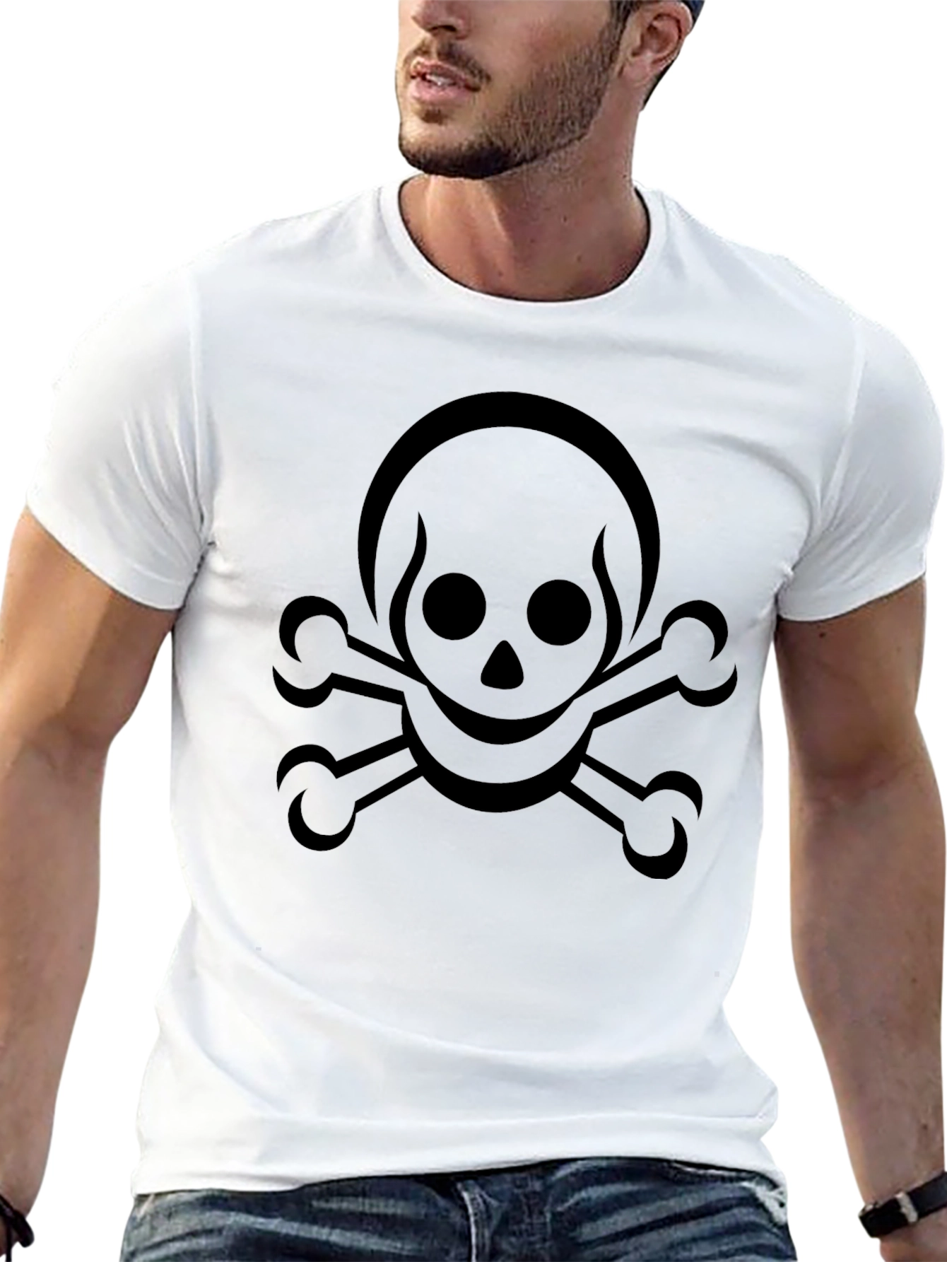 Skull & Crossbones Graphic Tee - Black Cotton Blend - 13