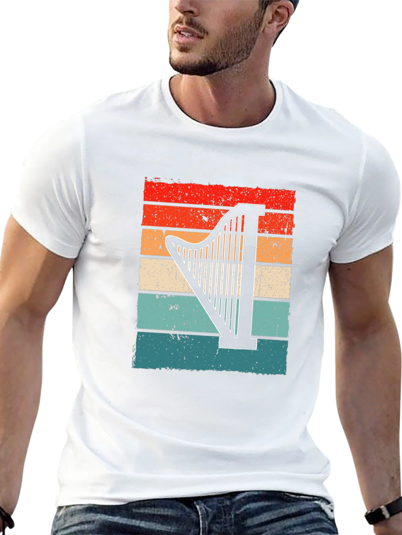 Black Vintage Harp Sunset Graphic T-Shirt view 13