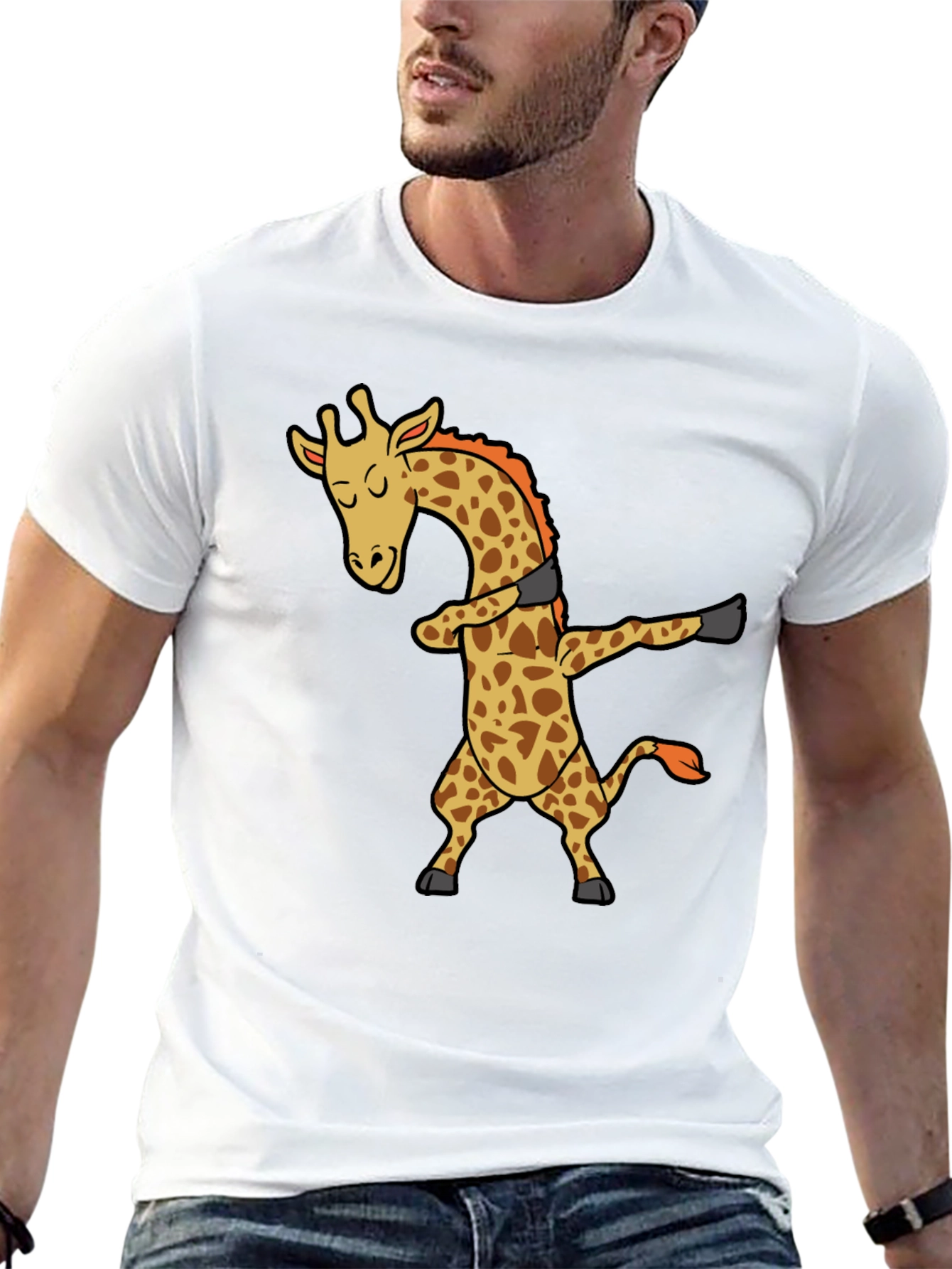 Black Dabbing Giraffe Black T-Shirt - Trendy Graphic Tee view 13