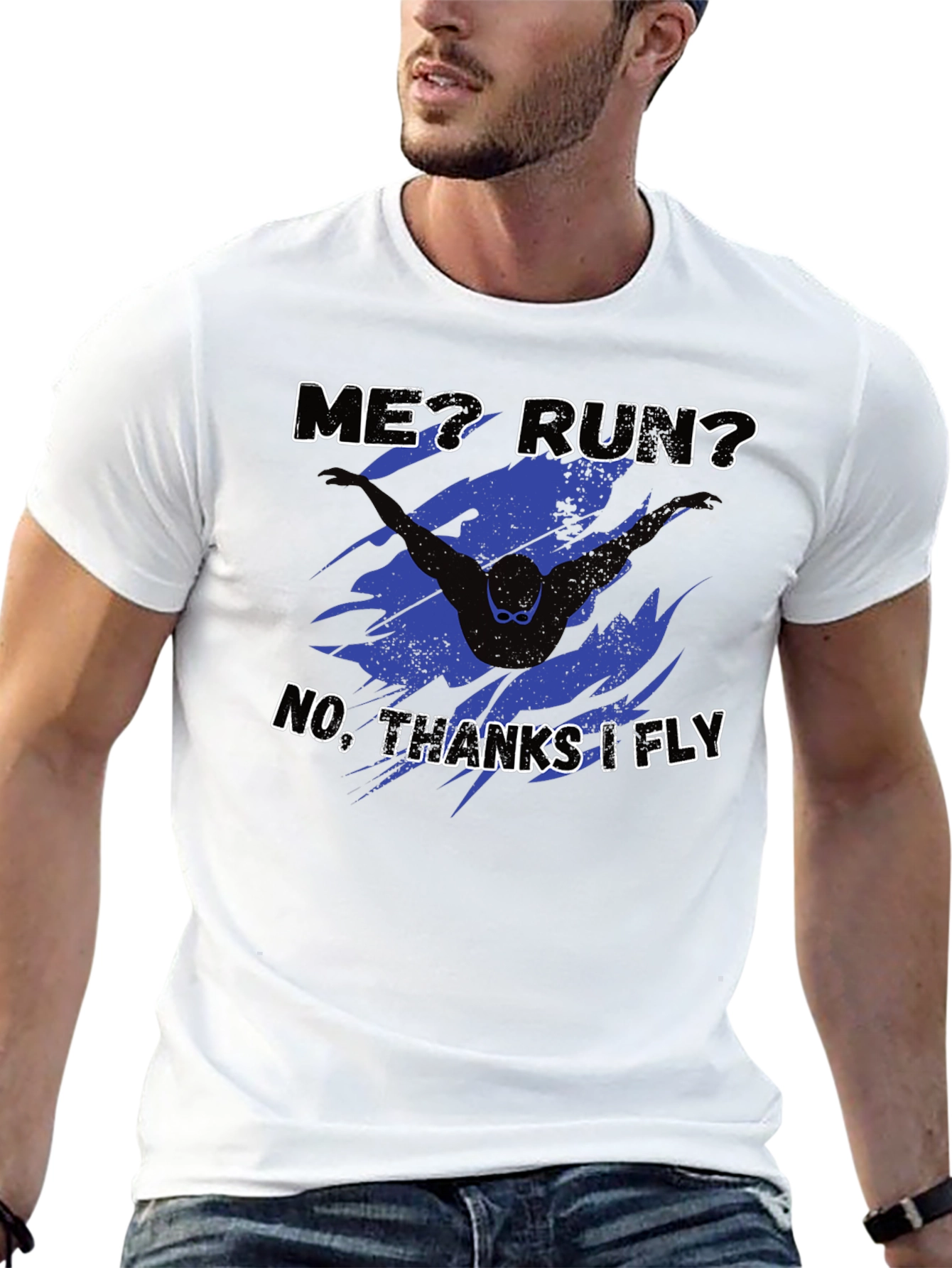 Black Funny Swimmer T-Shirt - No Running, Just Flying! view 13