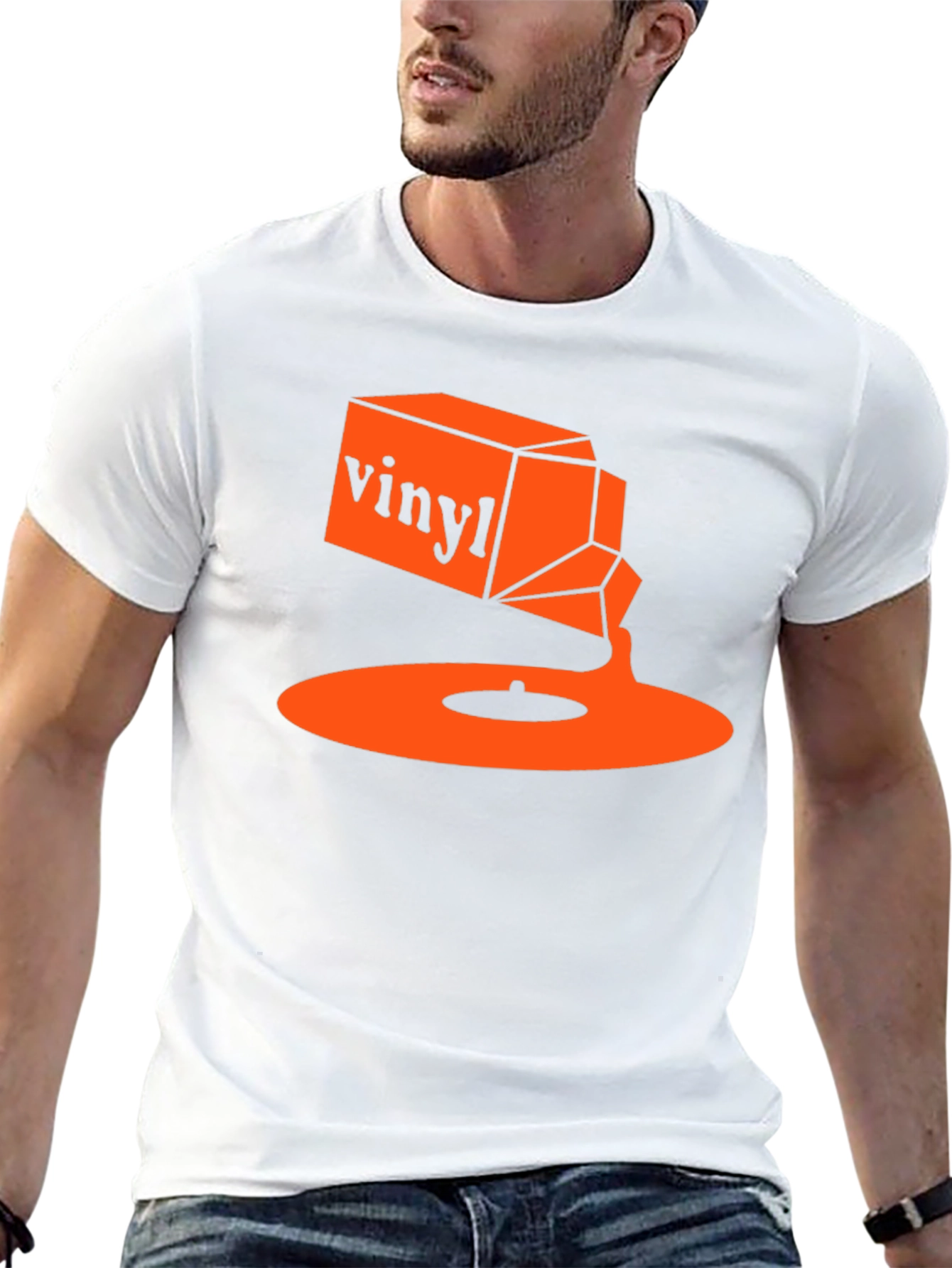 Black Vinyl Music T-Shirt - Retro Orange Design view 13
