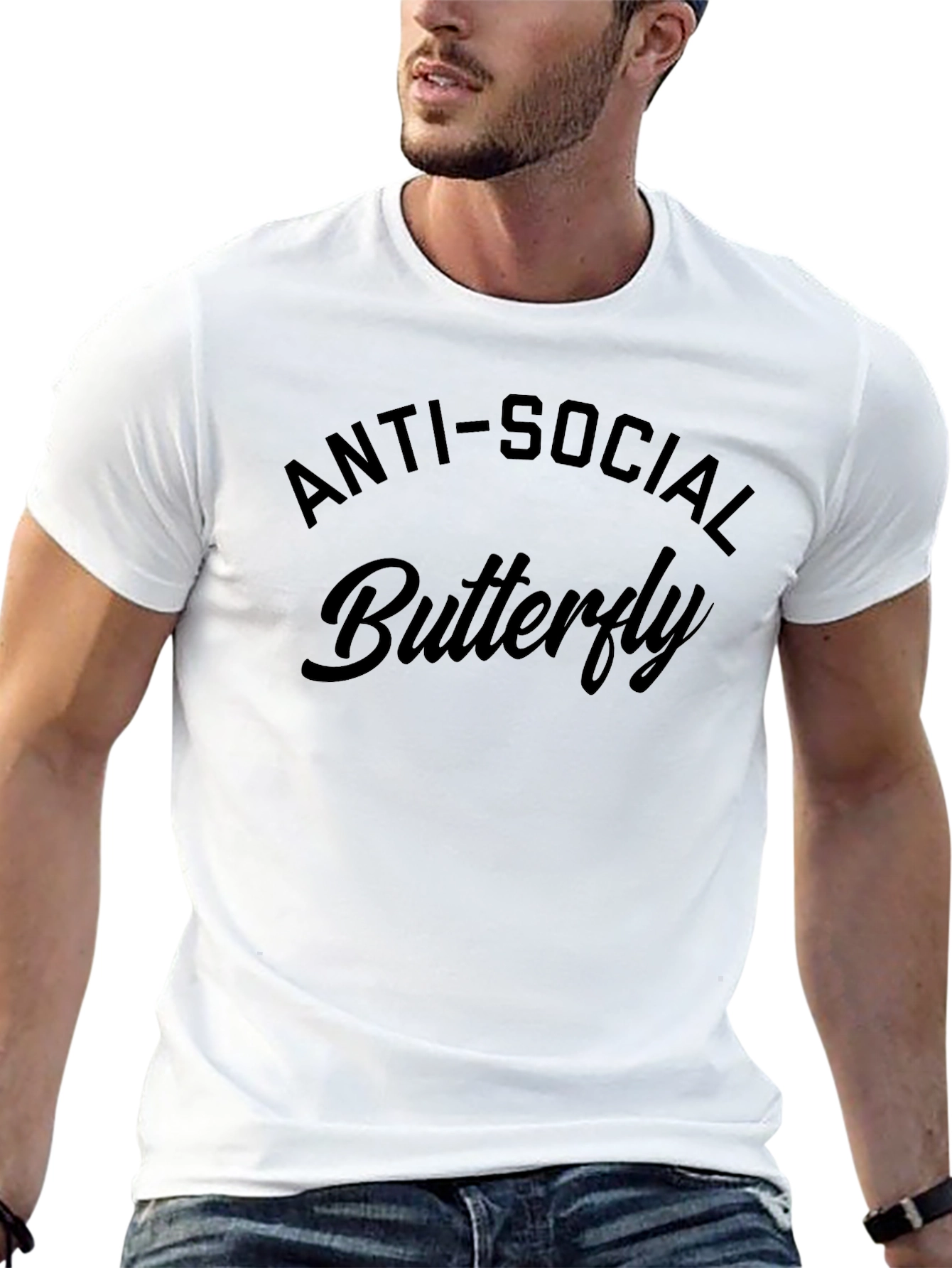 Black Anti-Social Butterfly Black Graphic T-Shirt view 13