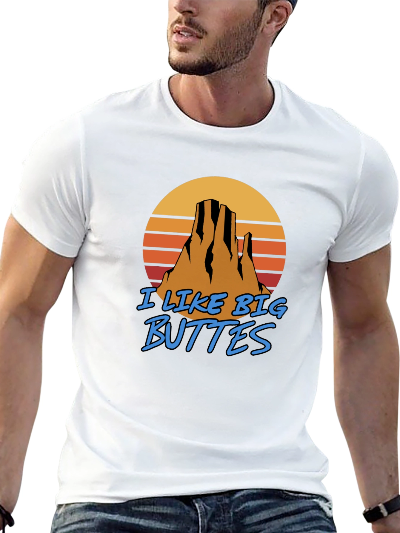 Black I Like Big Buttes Men's Graphic Tee - Desert Mountain Sunset T-Shirt view 13
