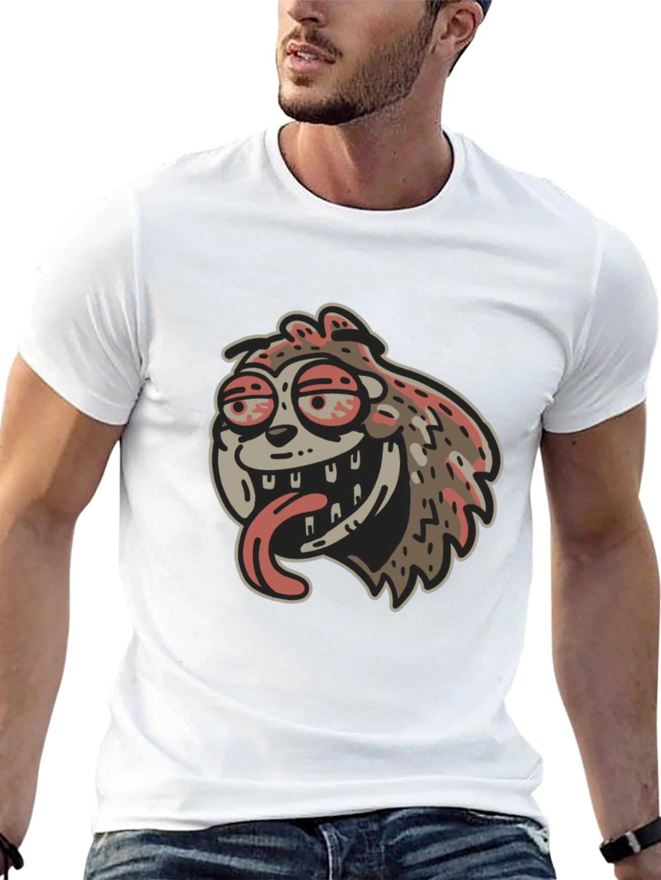 Black Cartoon Sloth Graphic Black T-Shirt view 13