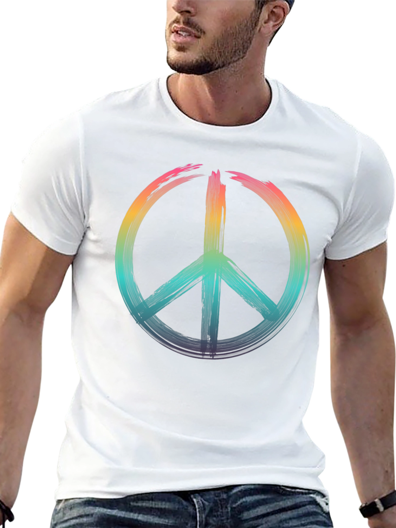 Black Peace Sign Rainbow T-Shirt - Soft Cotton Blend view 13