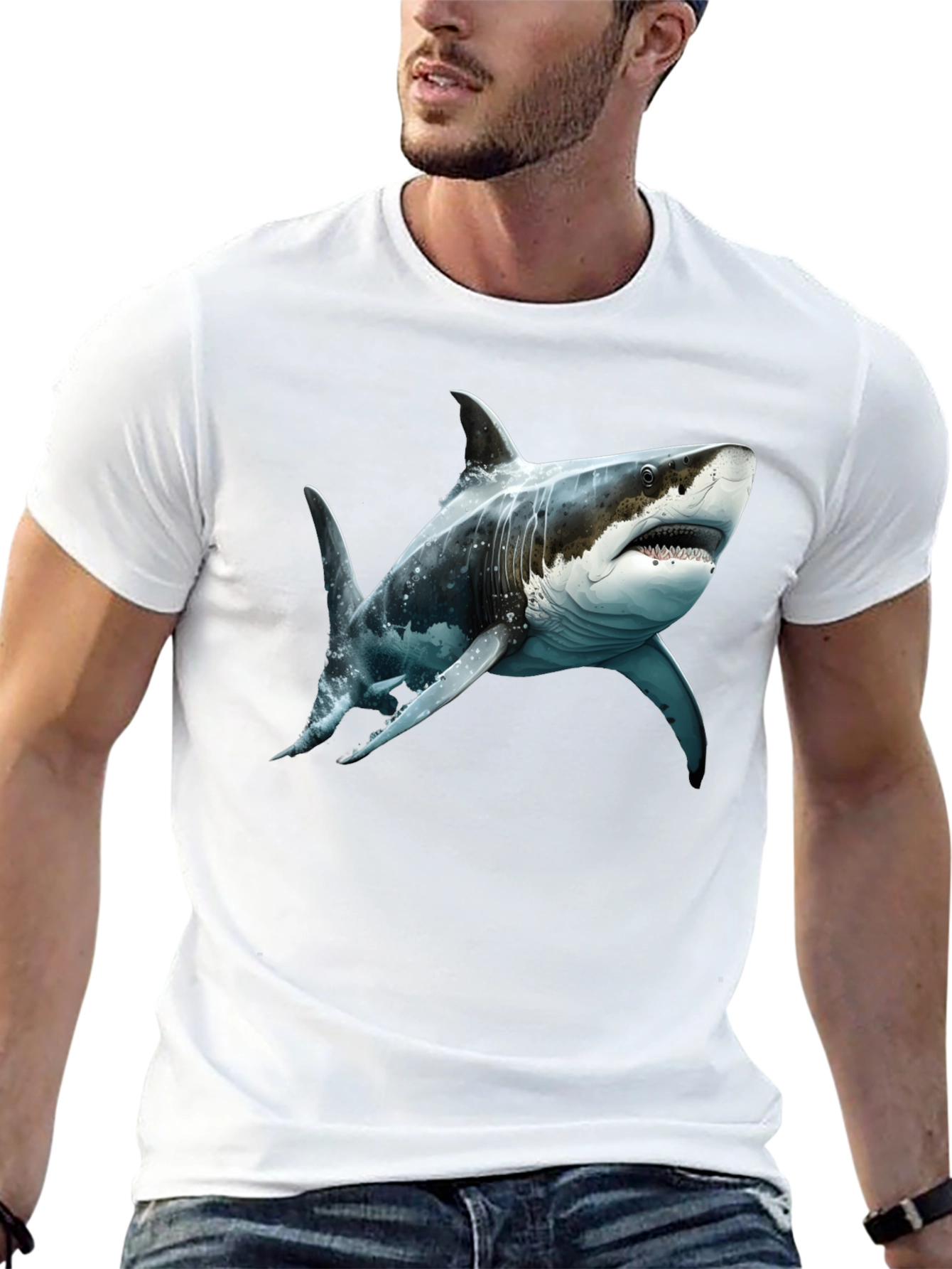 Black Shark Graphic Tee - Men's Black Cotton T-Shirt view 13