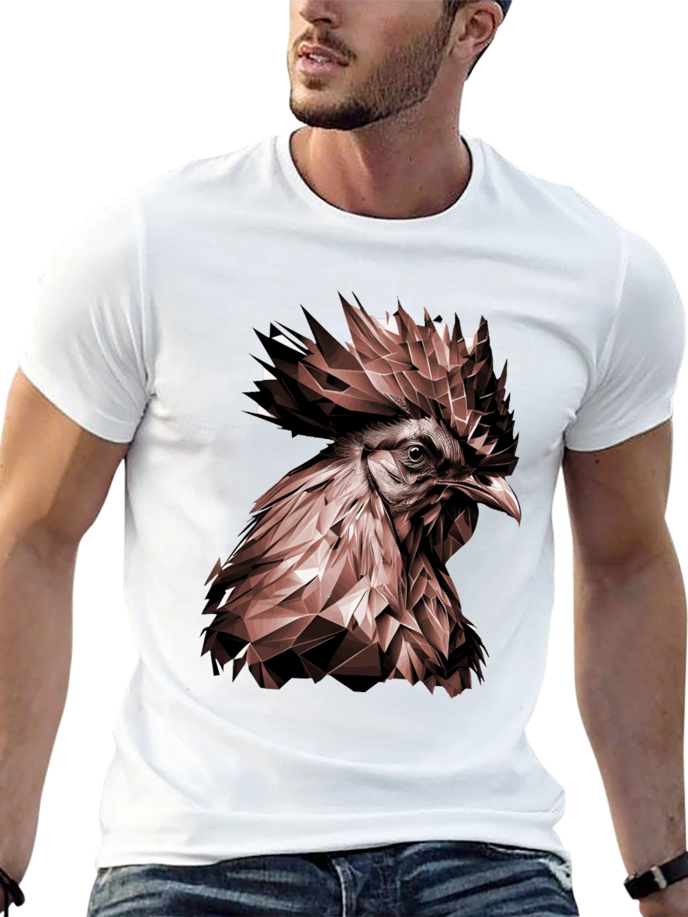 Black Geometric Rooster Graphic Tee - Bold & Stylish view 13