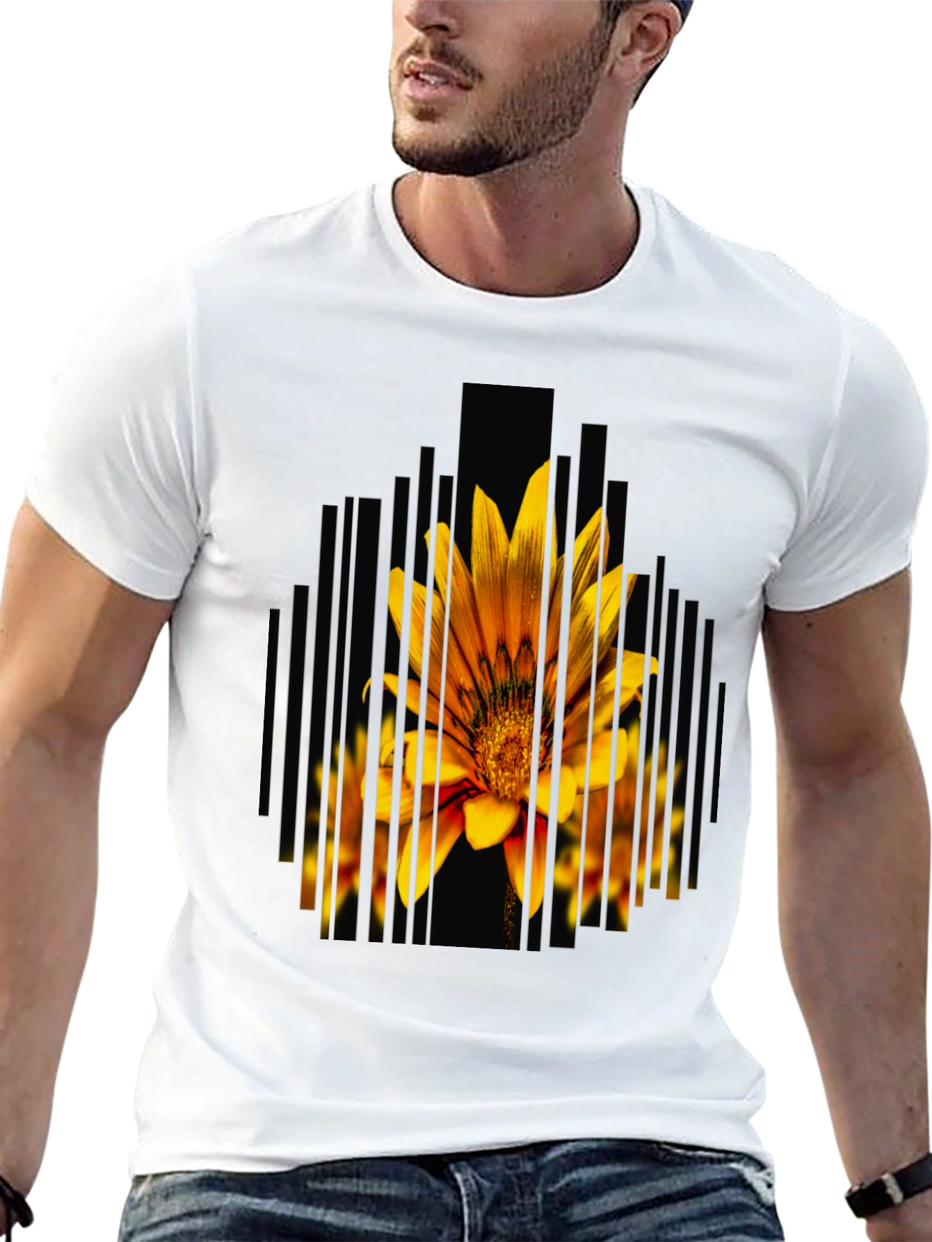 Black Abstract Flower Graphic Print Black Tee view 13