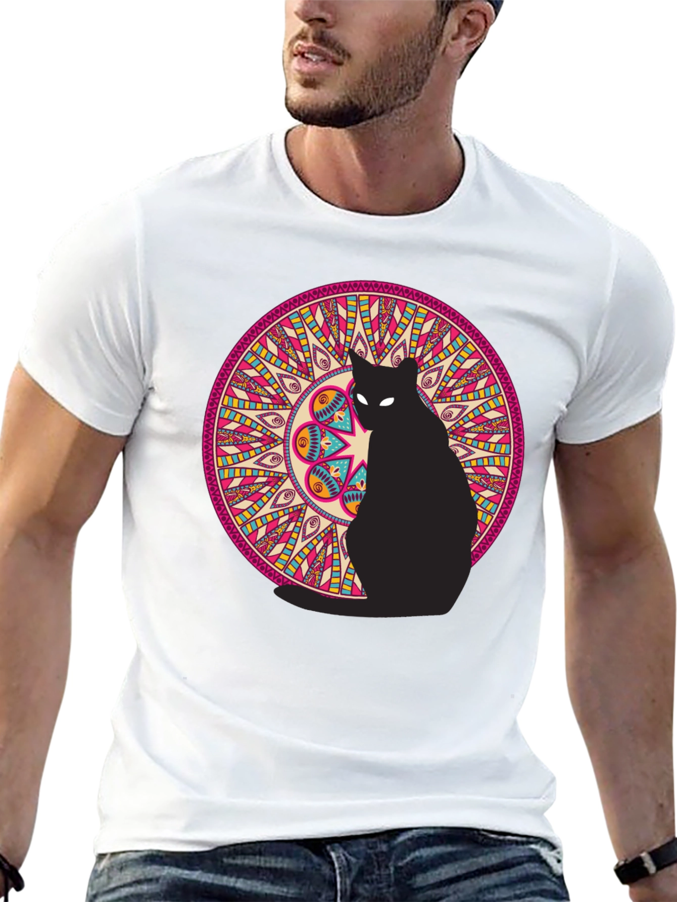 Black Black Cat Mandala Graphic Tee view 13