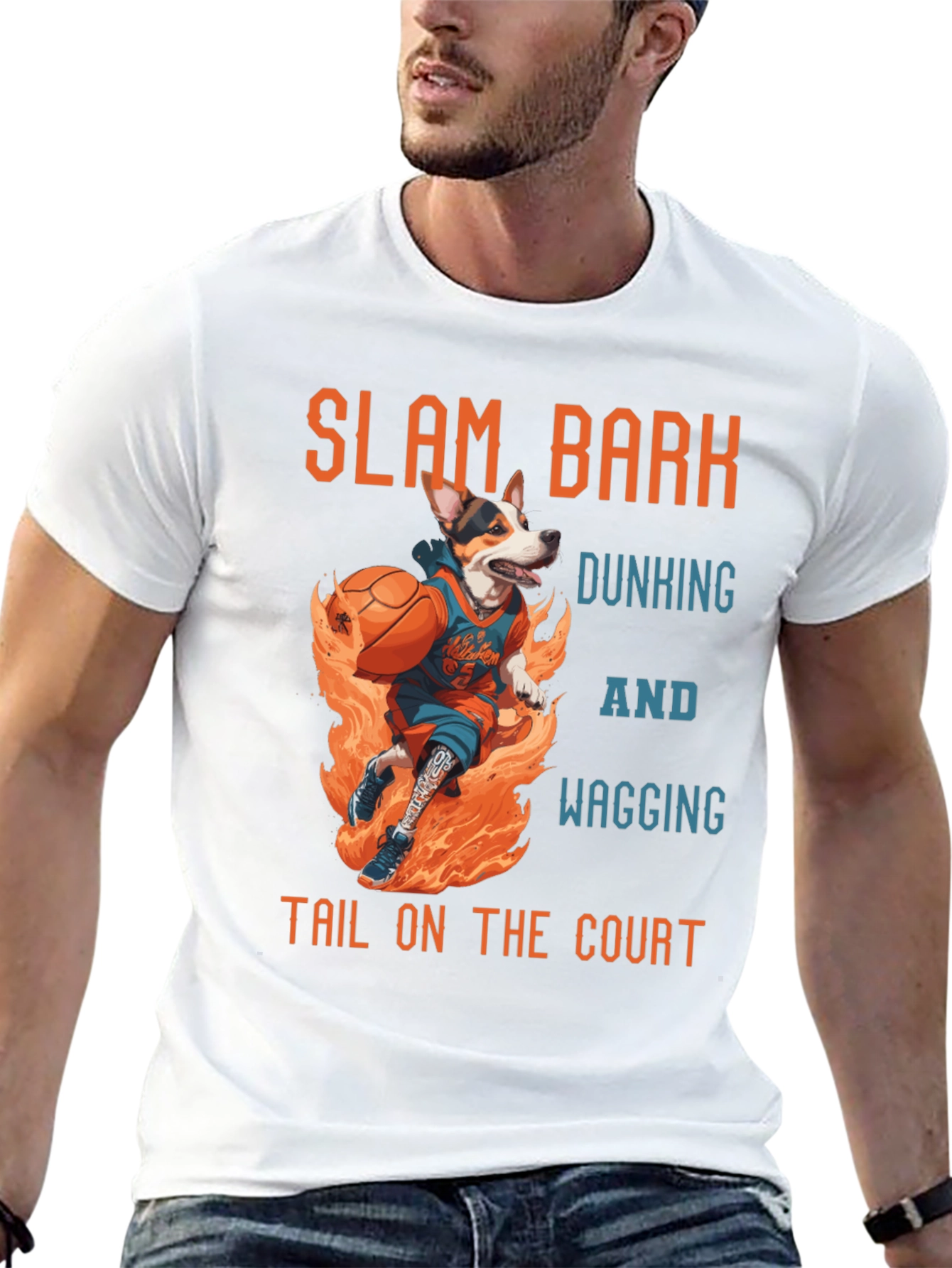 Black Slam Bark Dunking Dog Graphic T-Shirt view 13