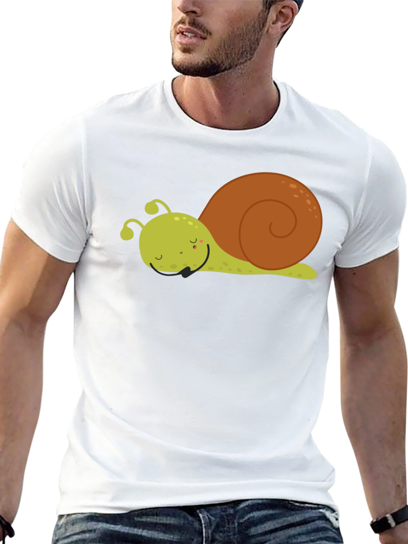 Black Cute Cartoon Snail Graphic Tee - Unisex Black T-Shirt view 13