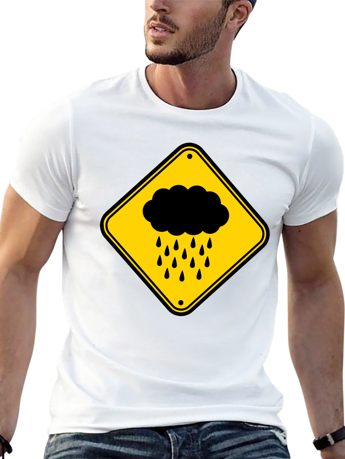 Black Rainy Day Warning T-Shirt - Black Cotton Tee view 13