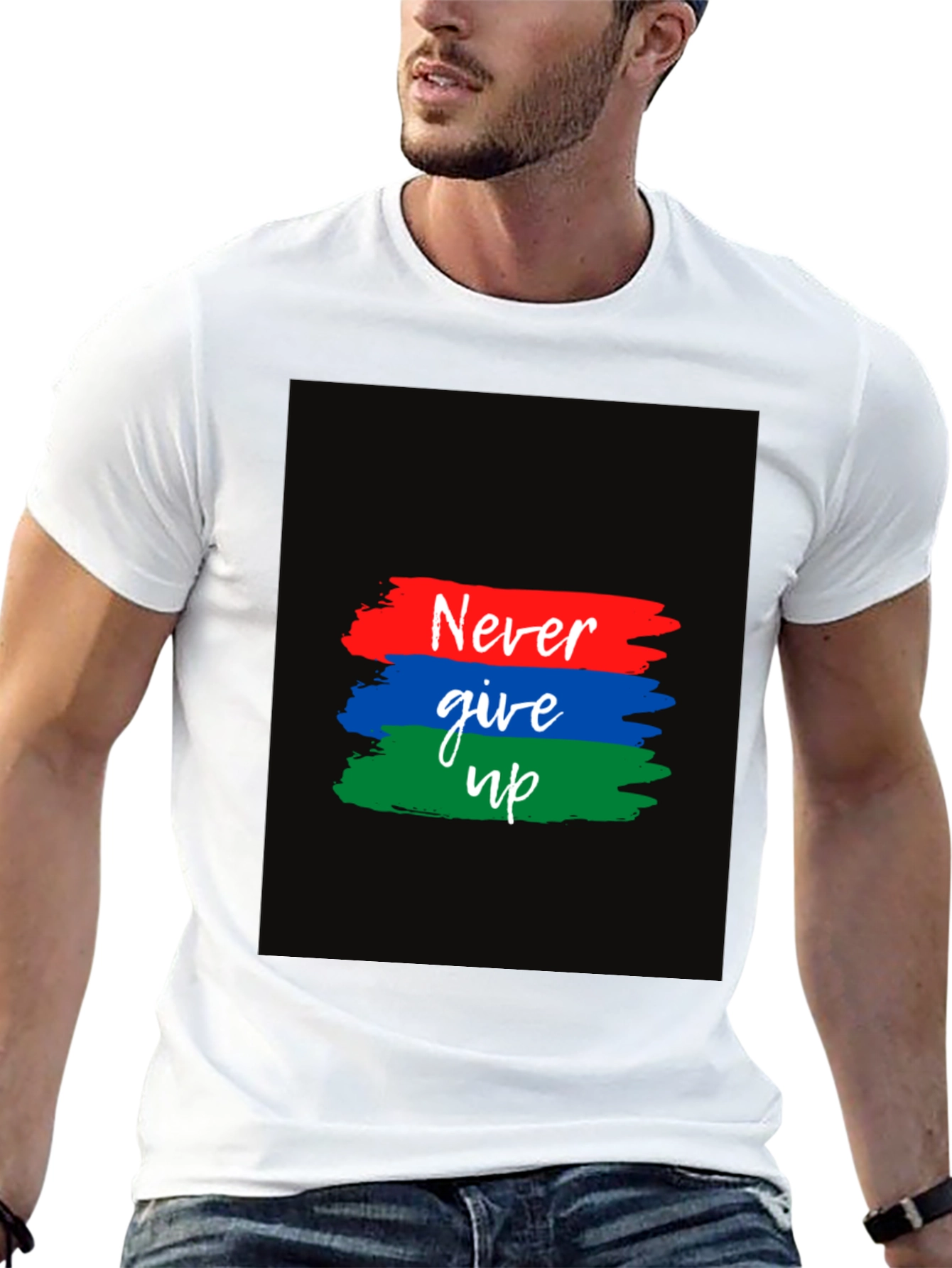 Black Never Give Up Graphic T-Shirt view 13